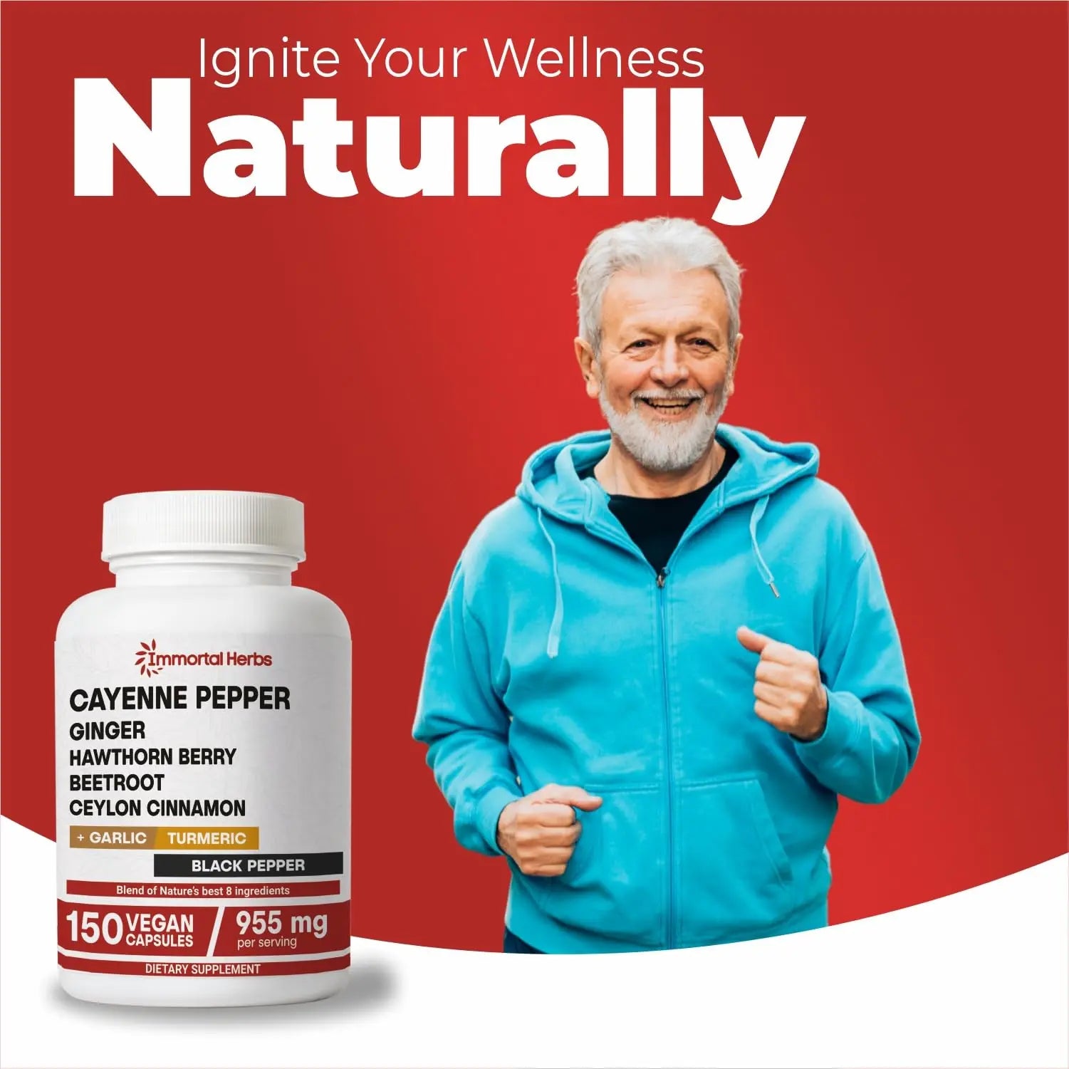 Immortal Herbs Cayenne Pepper Capsules w/Garlic, Ginger, Hawthorn, Turmeric, Cinnamon, Beet Root and Black Pepper Extract, 150 Cayenne Capsules, Non-GMO & Gluten Free Capsaicin Supplement Immortal Herbs Au supplements