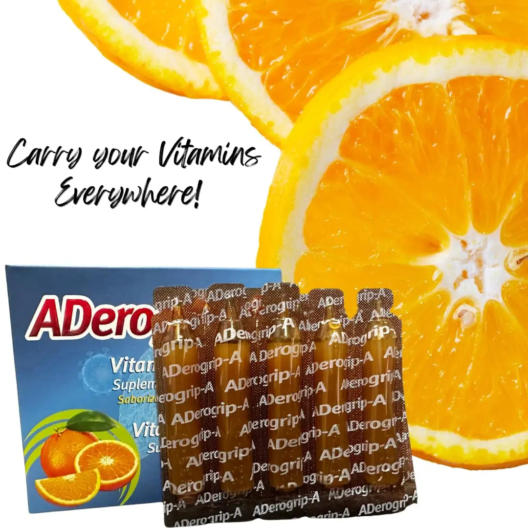 Aderogripa Immune Support Vitamins C, A & D | Liquid Supplement | 10 Natural Orange Flavor Ampoules | Boost Your Immune System ADEROGRIP-A Au supplements