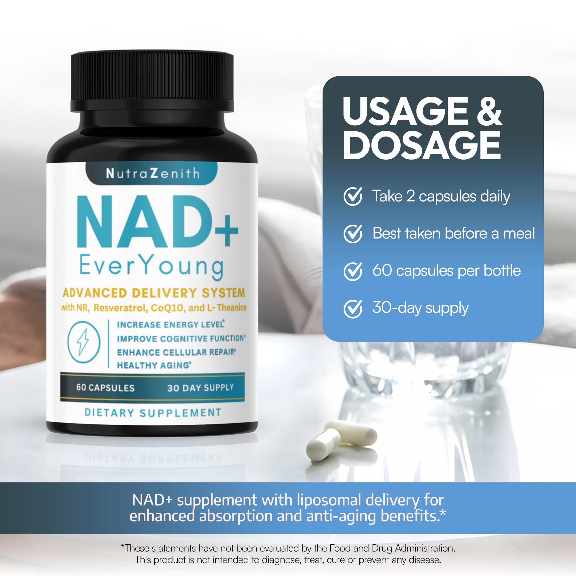 NAD+ Supplement with Nicotinamide Riboside (NMN Alternative), CoQ10 & Resveratrol – 60 Capsules for Healthy Aging Support, Energy Boost & Cognitive Function Enhancement – Cellular Renewal & Vitality Arazo Nutrition Au supplements