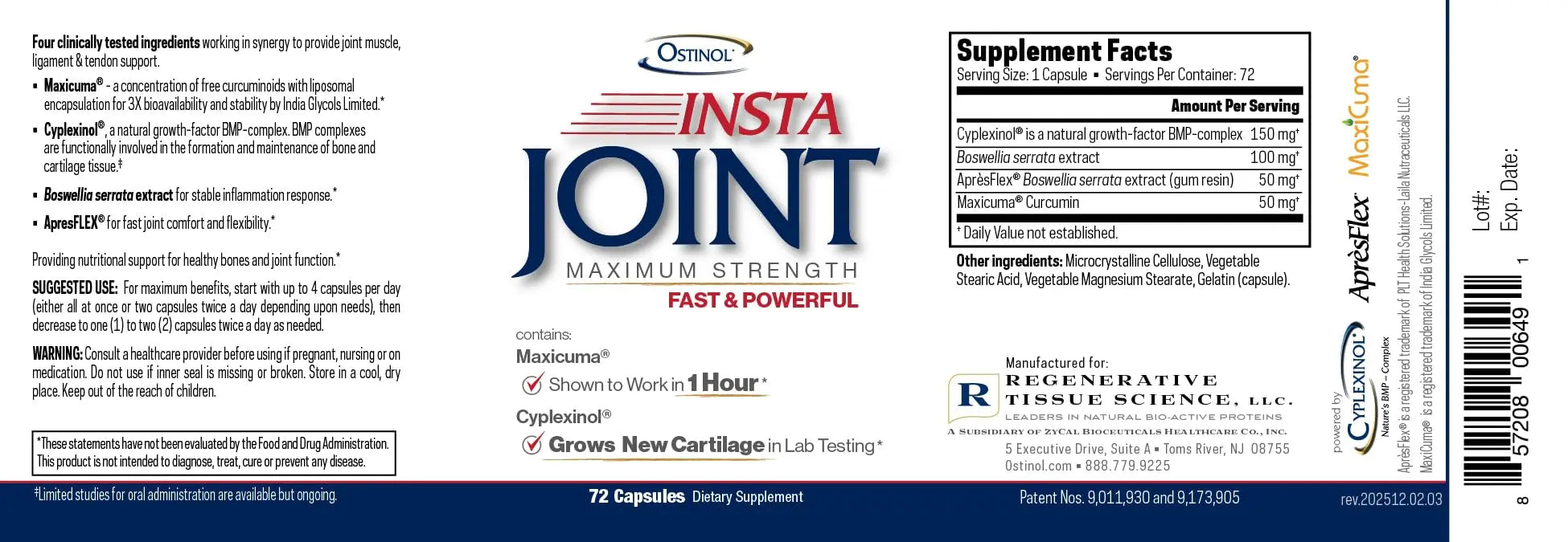 Ostinol Insta Joint Maximum Strength – Advanced Joint Support Capsules with Cyplexinol®, Maxicuma®, ApresFlex® & Boswellia – Supports Cartilage, Flexibility & Mobility – 72 Capsules ZYCAL Au supplements