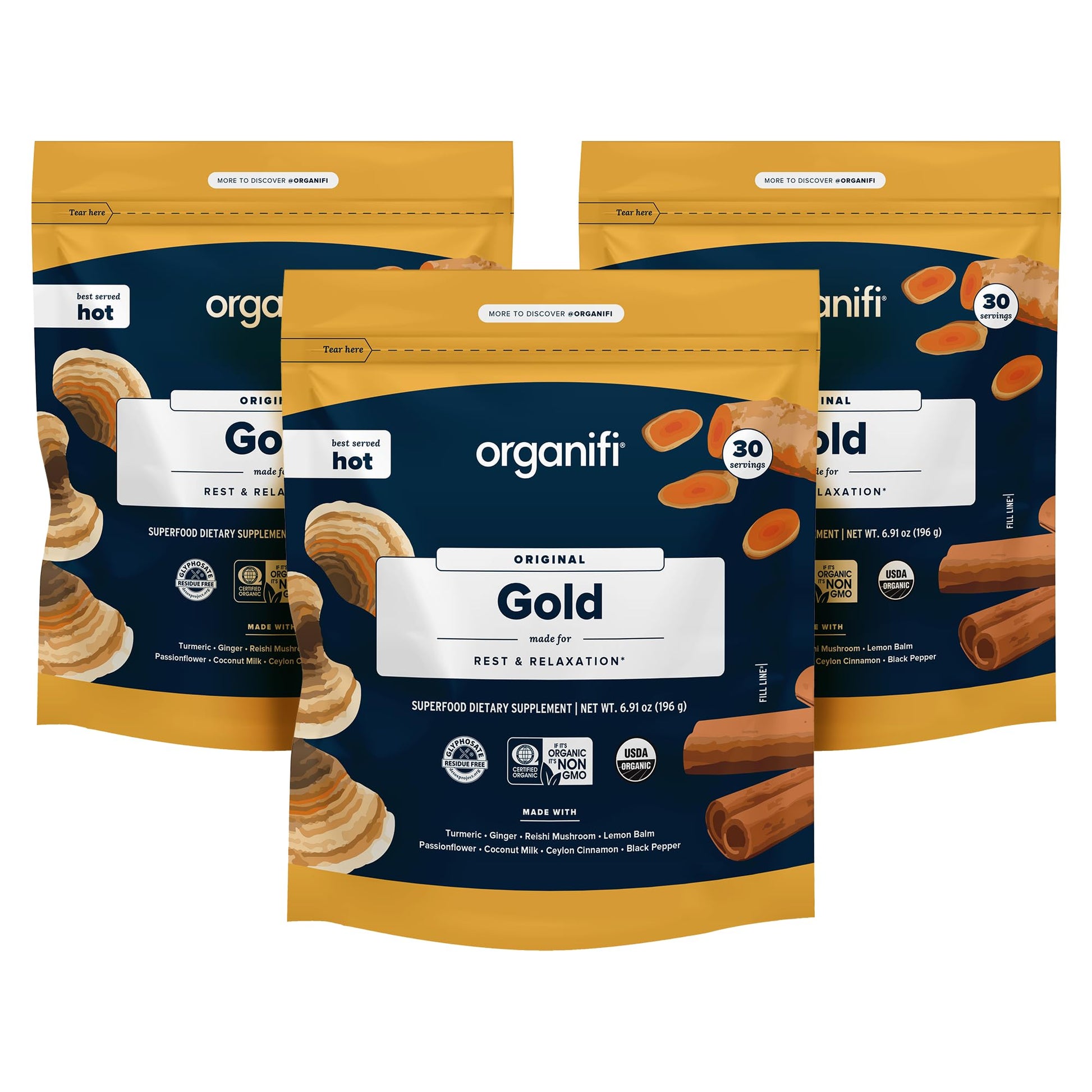 Organifi: Gold - Superfood Supplement Powder- 90 Servings (3 Pack) - Stress Support Organifi Au supplements