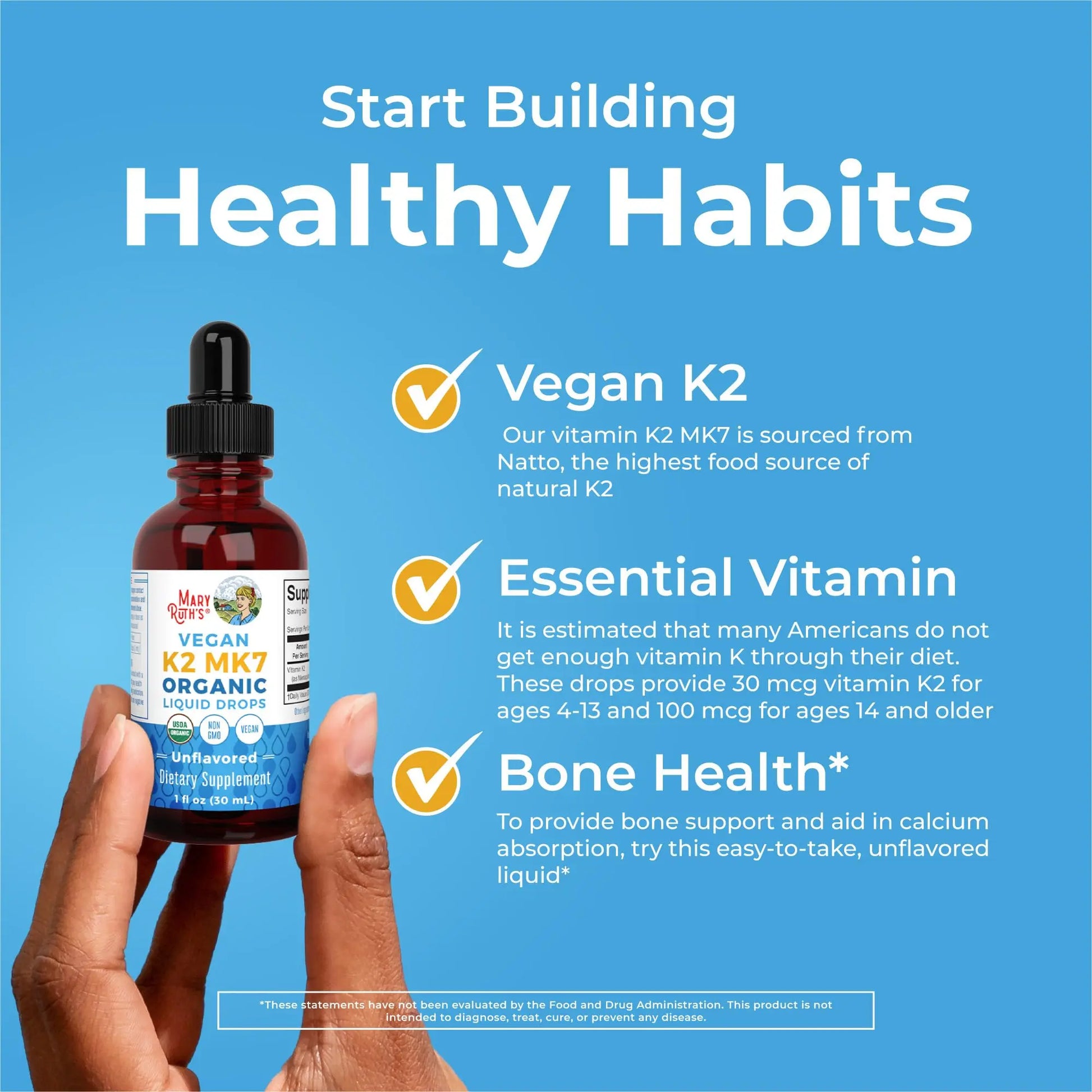 MaryRuth’s USDA Organic Vitamin K2 MK7 Liquid Drops for Adults & Kids | Sourced from Natto | Menaquinone- 7 | Vegan K2 Vitamin for Bone Health & Calcium Absorption | 1oz | Up to 90 Servings MARYRUTH'S Au supplements