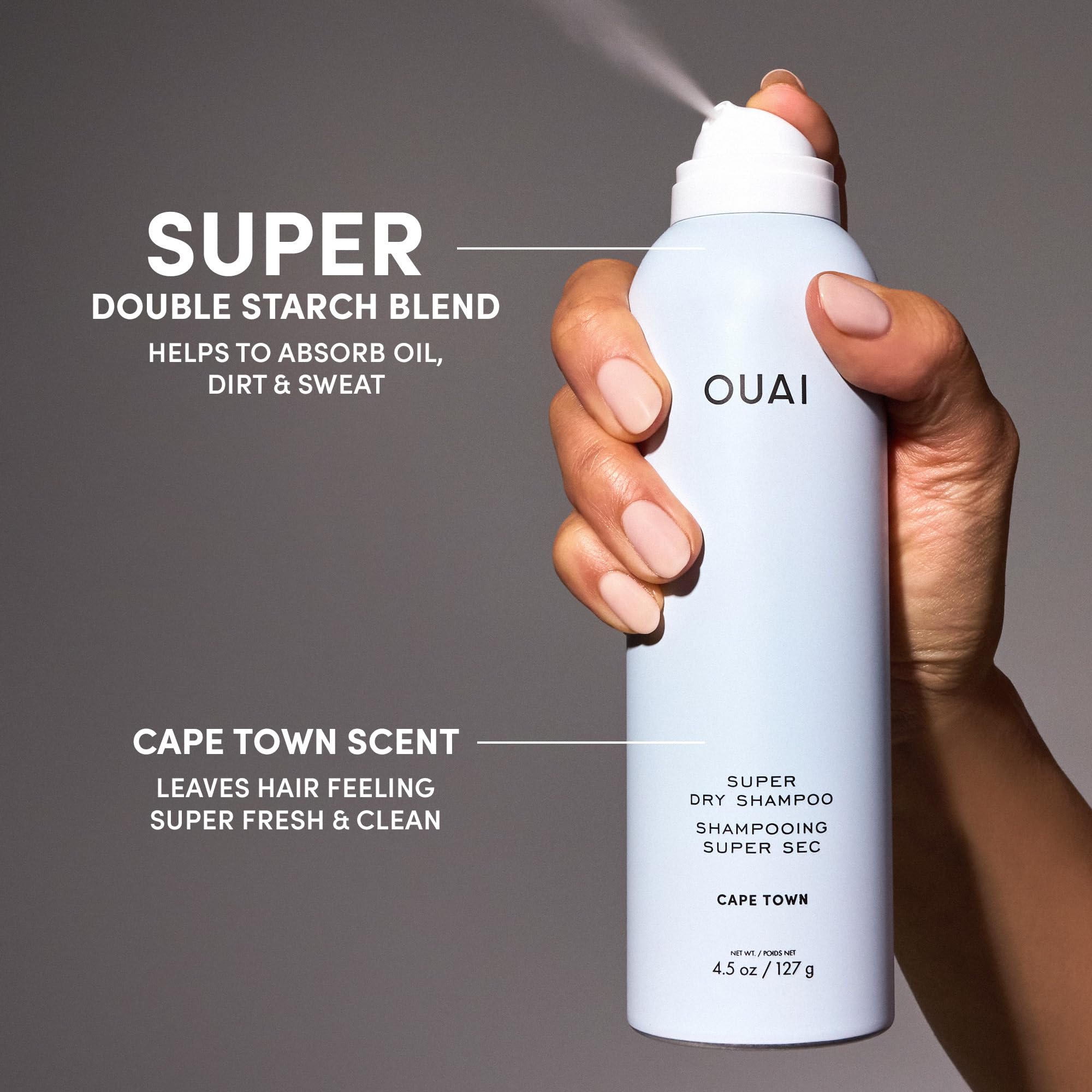 OUAI Super Travel Size Dry Shampoo - Volumizing Dry Shampoo - Absorbs Oil, Dirt & Sweat - Blends Seamlessly into Hair with Zero Residue & Enriched with a Long-Lasting Scent - Cape Town (2 oz) OUAI Au supplements
