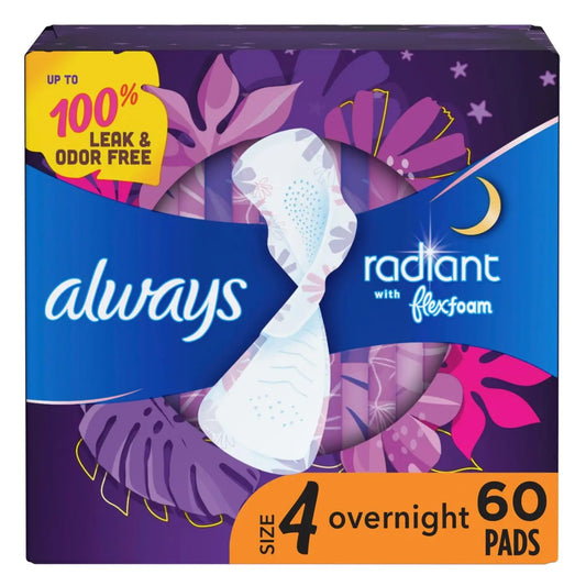 Always Radiant Feminine Pads for Women, Size 4 Overnight Pads AlwaysAU supplements