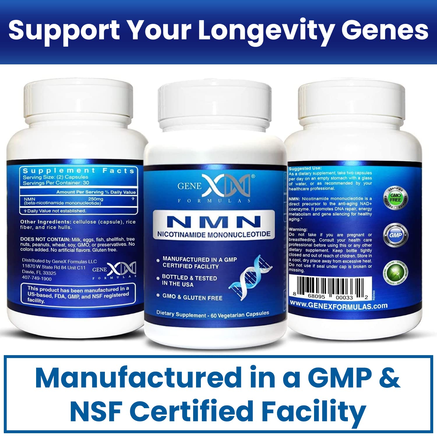Genex Formulas NMN 250mg - Stabilized Form (60 Capsules), 99% Pure Supplement Capsules for Increased NAD Levels, DNA Repair, & Healthy Aging, GMP Certified Genex Formulas Au supplements
