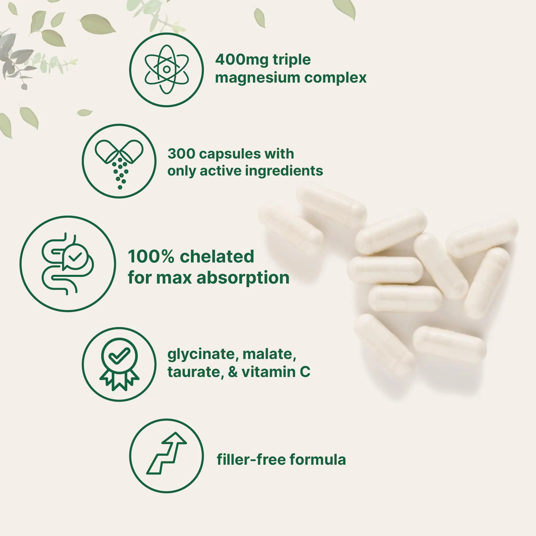 Micro Ingredients Pure Magnesium Complex, 300 Capsules | Triple Magnesium Glycinate, Malate, Taurate with Vitamin C | 100% Chelated | Supports Muscles, Nerves, & Energy | Only Active Ingredients Micro Ingredients Au supplements