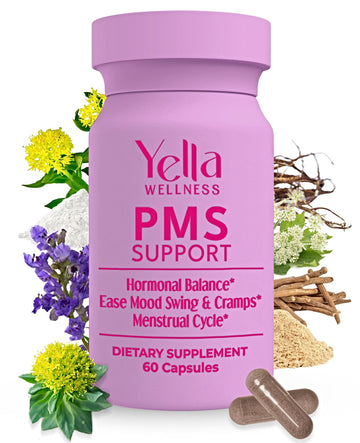 YELLA WELLNESS Hormone Balance for Women - PMS Support Supplement for Women w/Chaste Tree, Dong Quai and Ashwagandha- PMS and Menopause Relief for Bloating, Cramps and Mood Swings- (60ct) YELLA WELLNESS Au supplements