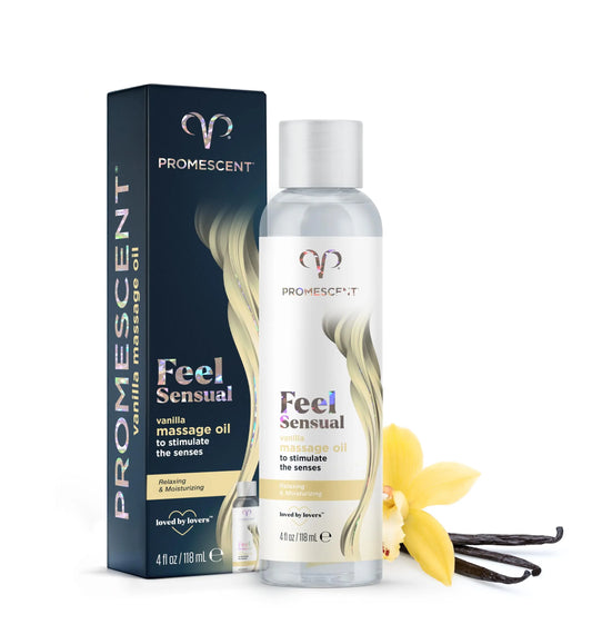 Promescent Massage Oil for Massage Therapy, Massage Oils for Date Night, Premium Body Oil for Men & Women to Relieve Stress & Sore Muscles, Essential Oils for Skin (4 oz) (Vanilla) PromescentAU supplements