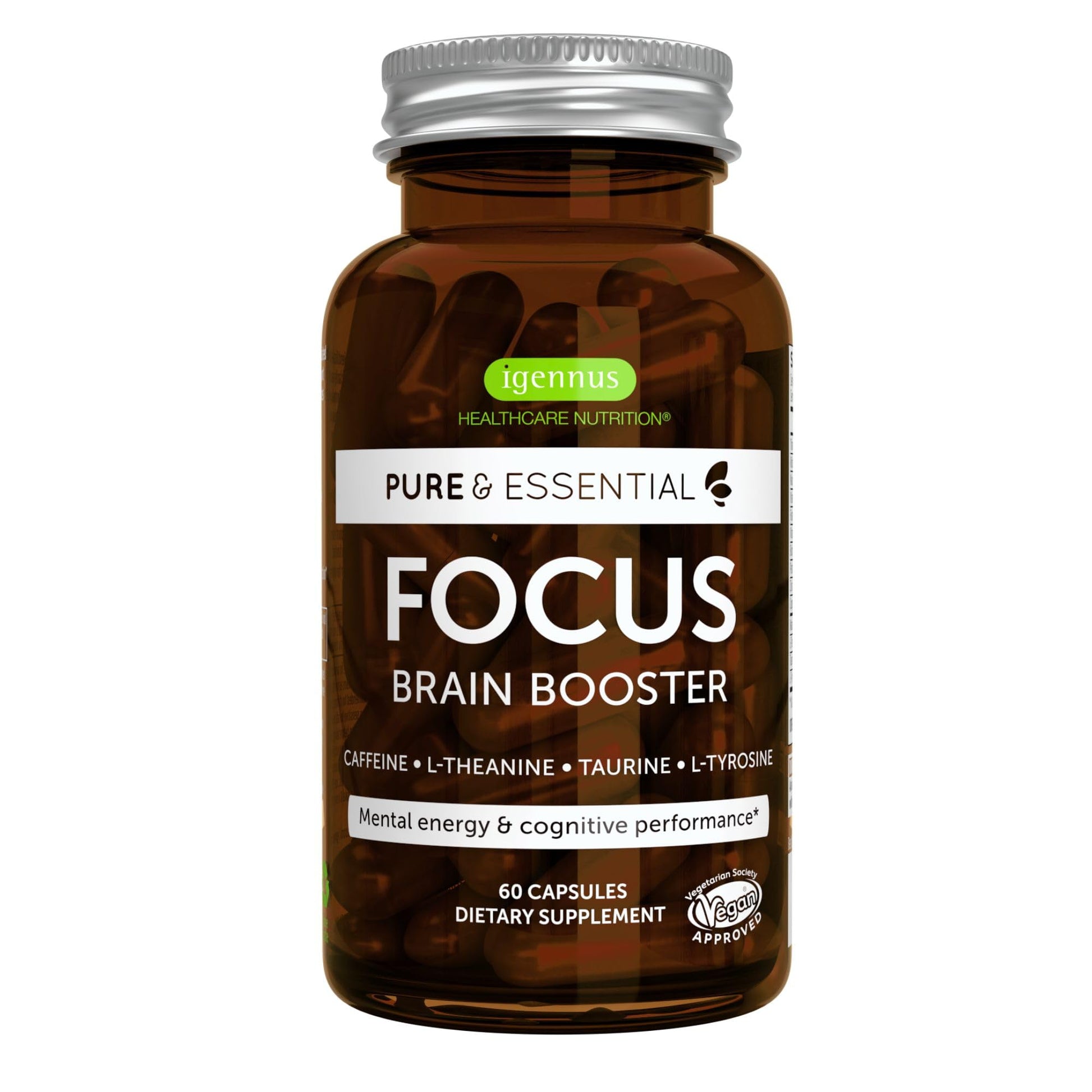 Igennus Focus - Nootropic with 200mg Natural Caffeine, Methylated B Vitamins, L-Theanine, Taurine, L-Tyrosine, Clean Energy, Brain Booster & Cognitive Performance, Non Jittery, 60 Capsules Igennus Healthcare Nutrition Au supplements