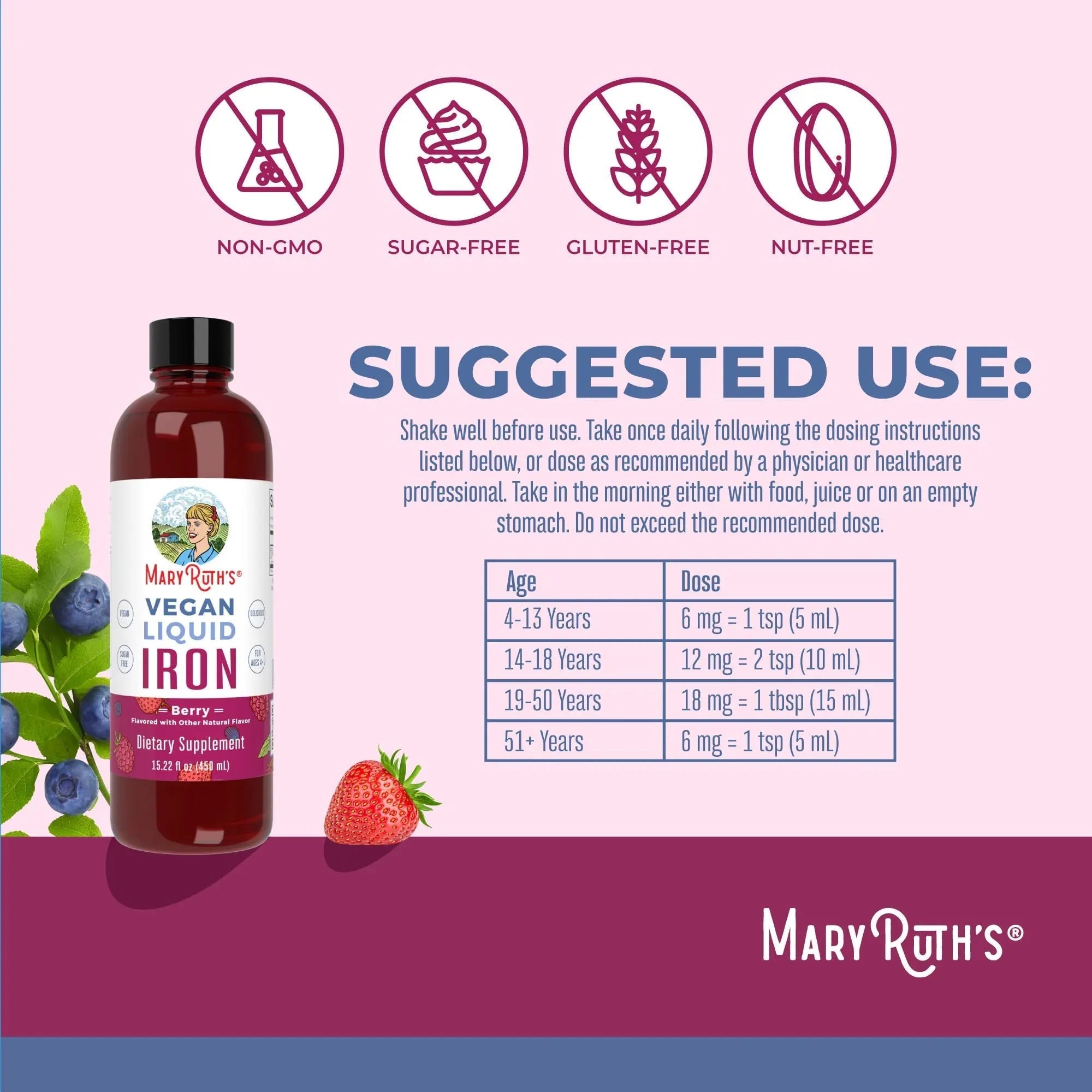 MaryRuth's Multivitamin Gummies for Women (Cherry & Raspberry) & Iron Liquid Supplement (Berry) | Clean Label Project Verified MARYRUTH'S Au supplements