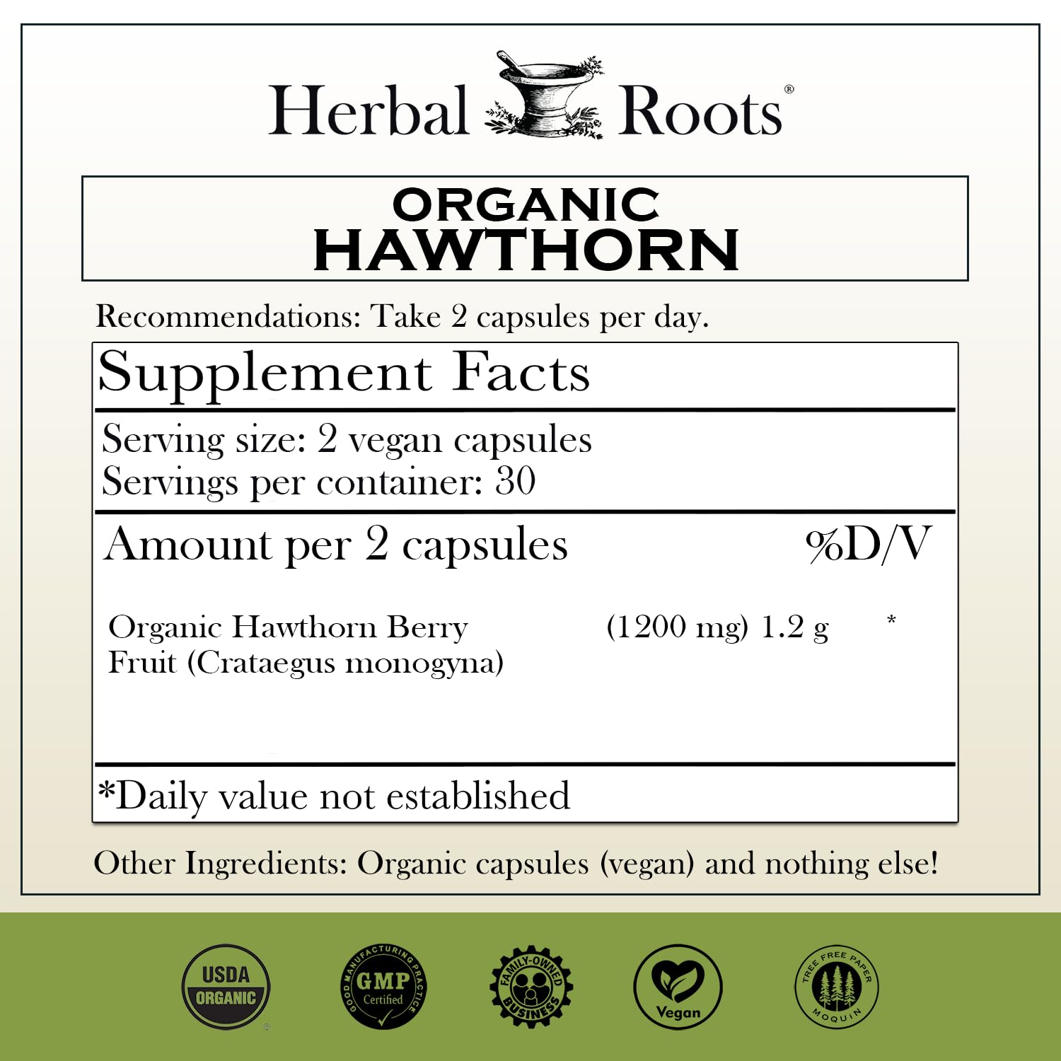 Herbal Roots Organic Hawthorn Berry Capsules | Extra Strength 1,200mg per Serving Herbal Roots Au supplements