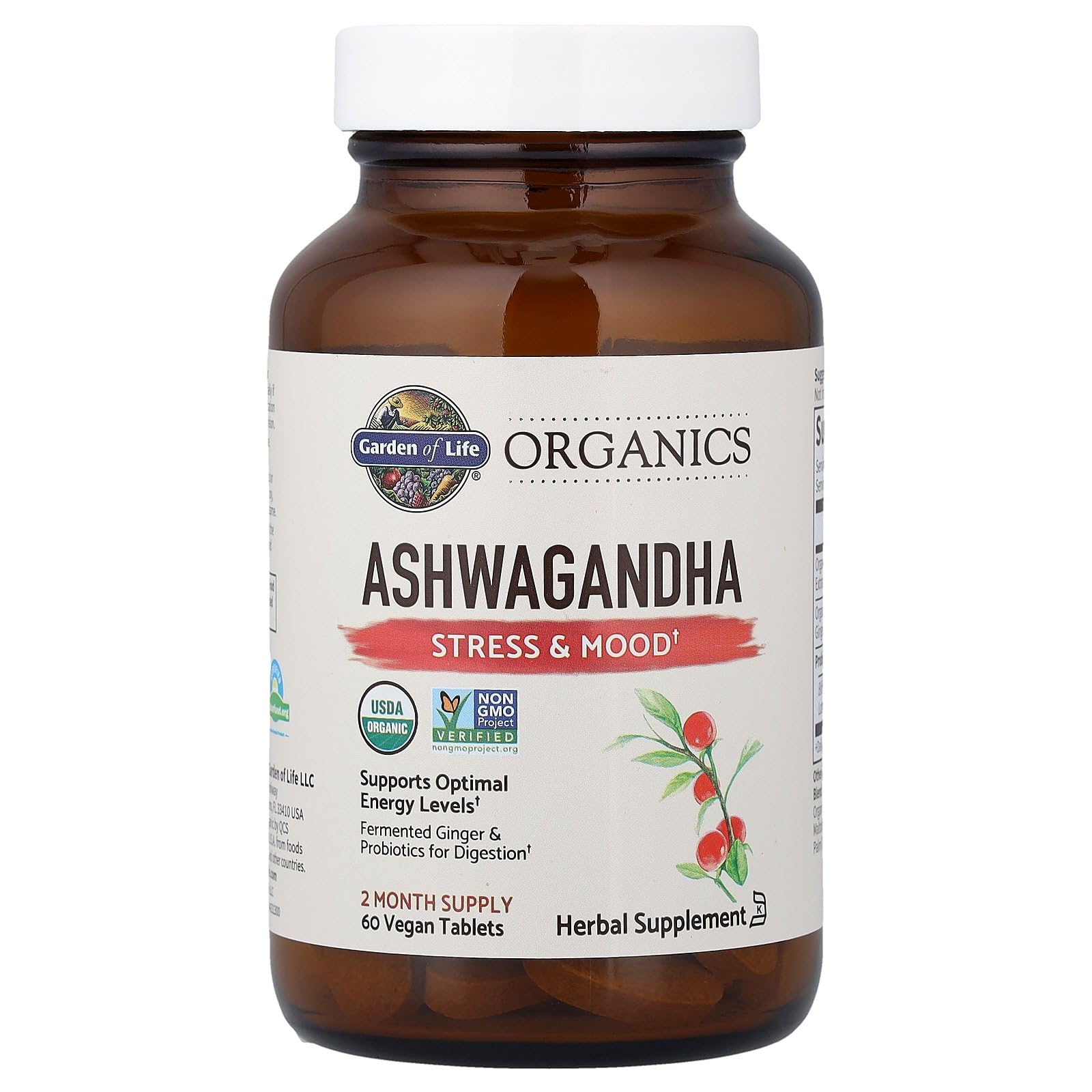 Garden of Life Organic Ashwagandha Supplement with Probiotics & Ginger - Stress, Mood & Energy Support, Vegan, Gluten Free, Non GMO, 2 Month Supply, 60 Tablets Garden of Life Au supplements
