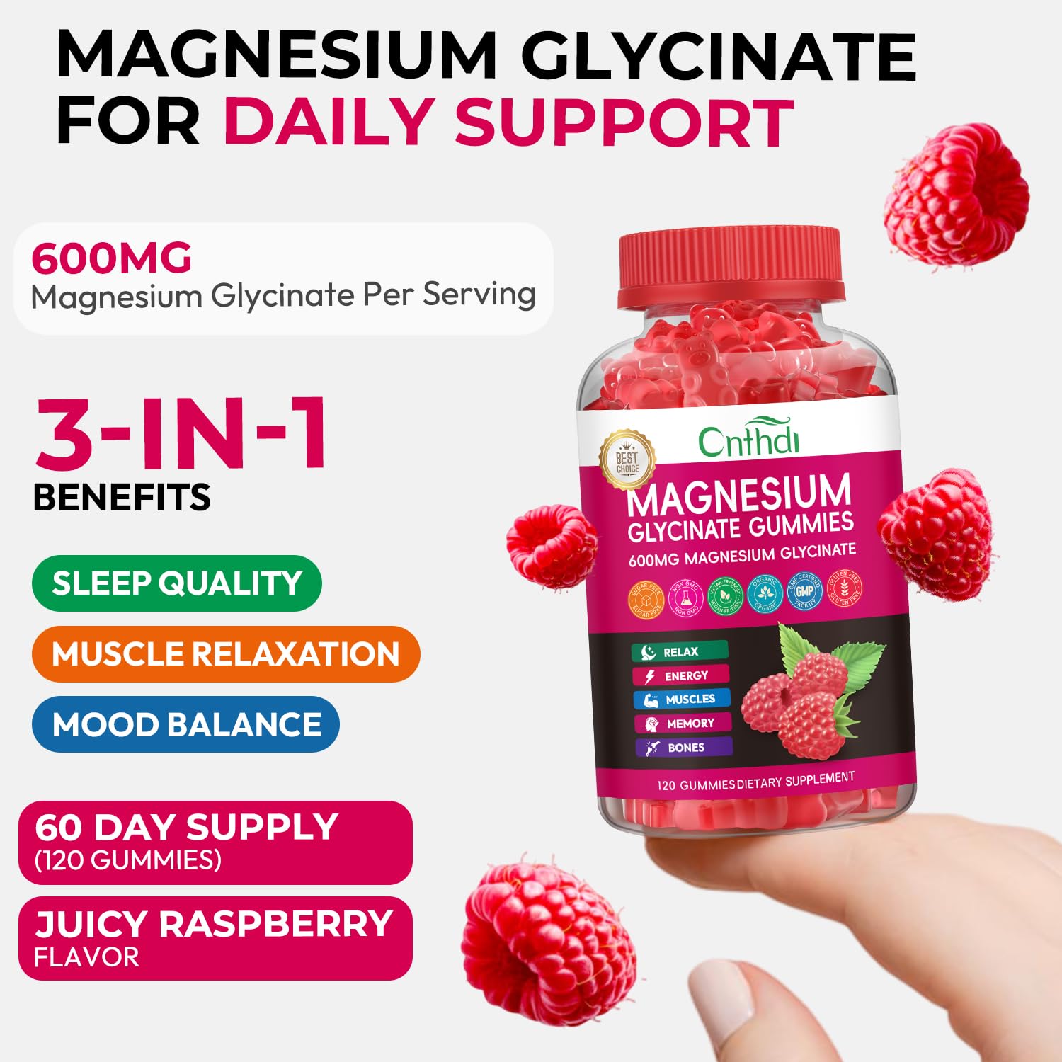 Magnesium Glycinate Gummies 600mg, High Absorption Magnesium Gummies, Black Currant Oil, Calcium, Vitamin B6, Sugar Free Chews for Adults & Kids Relaxation, Stress Relief, Night Rest CNFHDI Au supplements