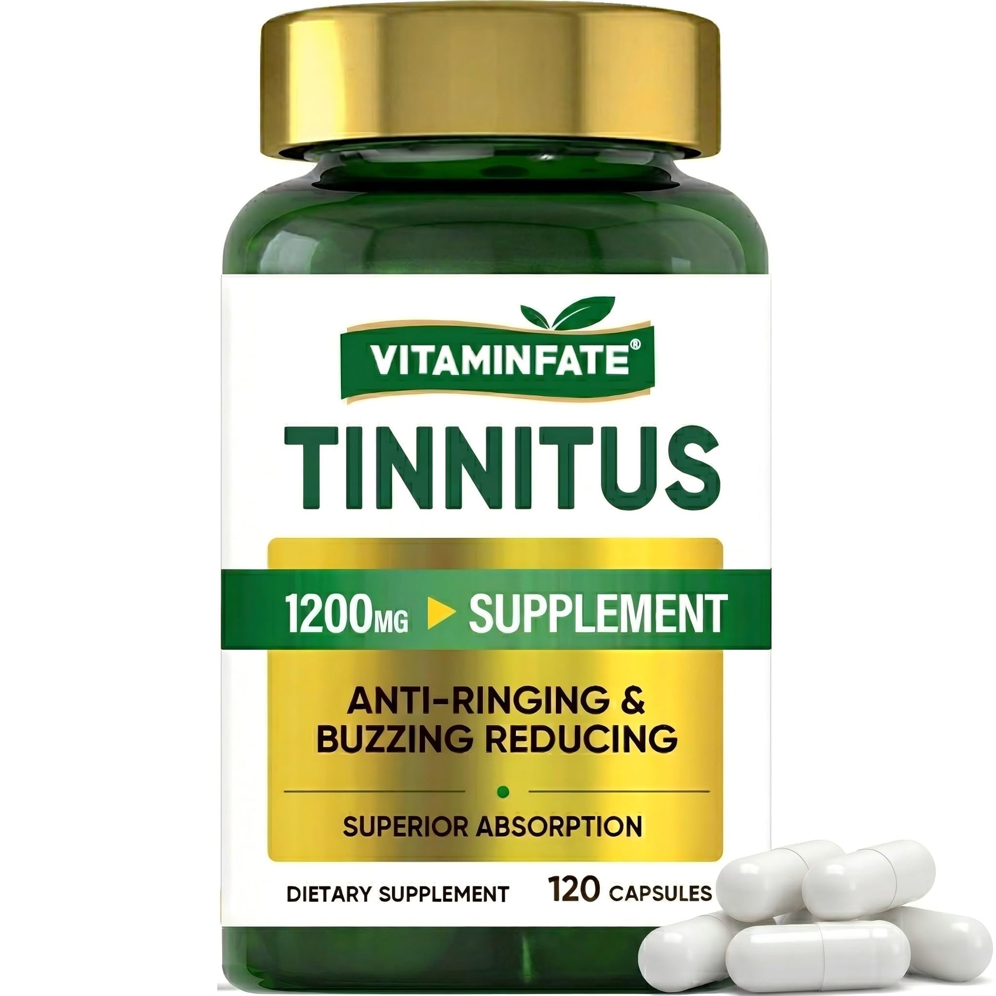 Tinnitus Relief for Ringing Ears 1200mg - 120 Capsules Advanced Ear Health Support Supplement | Supports Ear Health and Reduces Tinnitus Symptoms - Non-GMO & Vegan VITAMINFATE Au supplements