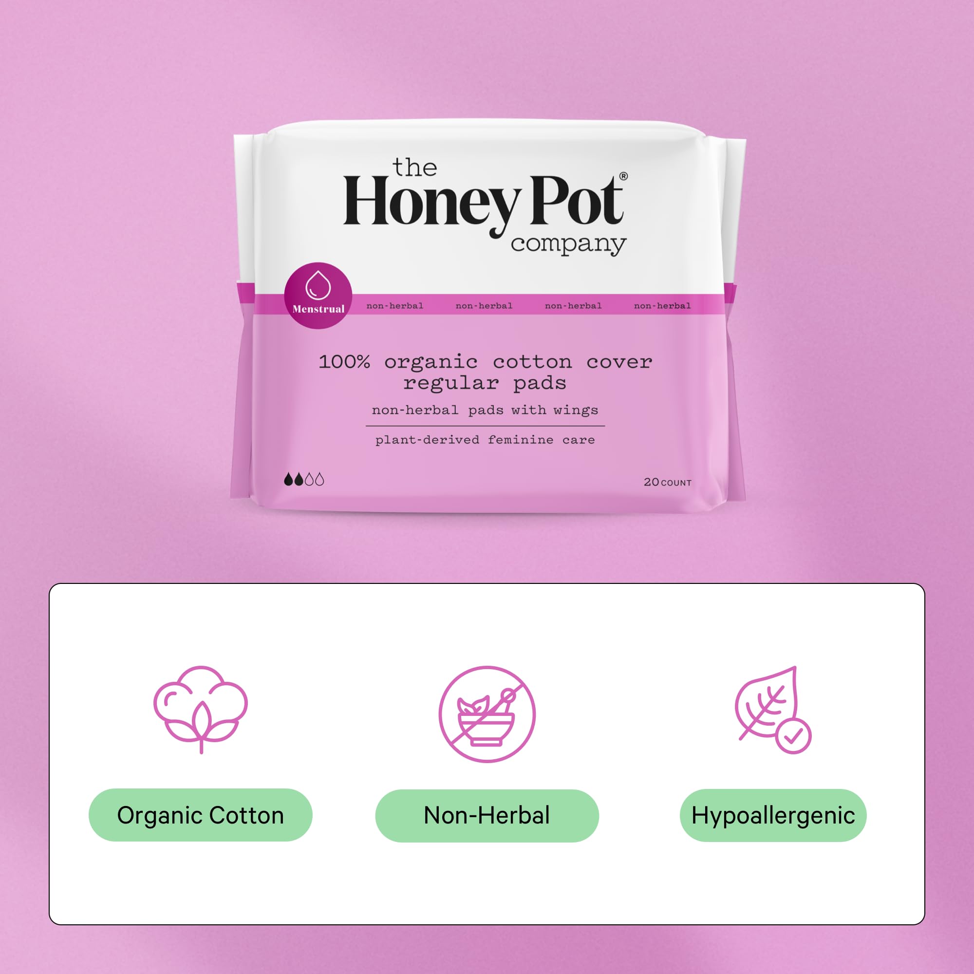 The Honey Pot Company - Non-Herbal Regular Flow Pads with Wings - Organic Pads for Women The Honey Pot Company Au supplements