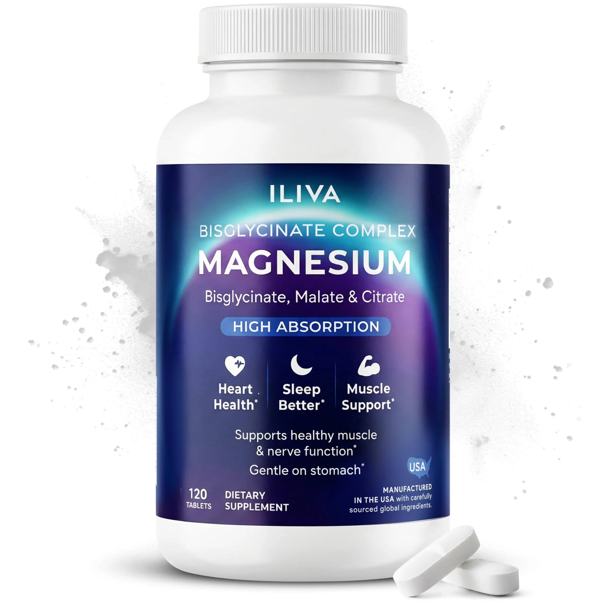 ILIVA Magnesium Glycinate 400mg -Triple Magnesium Complex (Glycinate+Malate+Citrate) - Chelated High Absorption Tablets for Sleep Support, Muscle Recovery, Bone Health, Energy&Calm - Vegan,120 Count ILIVA Au supplements