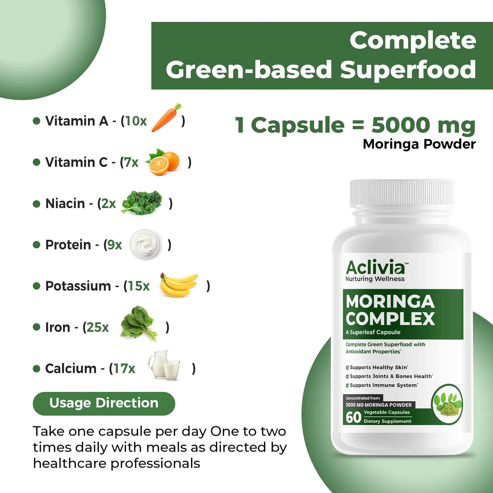 Aclivia - Moringa Complex - Maximum Strength Moringa Oleifera Leaf & Seed Supplement - Superfood Capsules with Antioxidant Properties - 5000mg - 60 Capsules Aclivia Au supplements