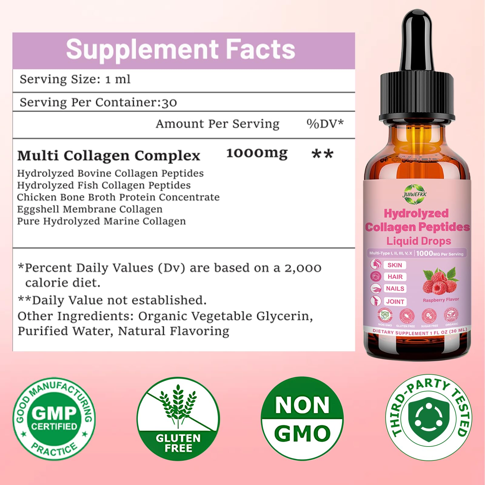 JUIWEFKK Hydrolyzed Collagen Peptides Liquid Organic Collagen Complex w. Biotin, Vitamin C & Hyaluronic Acid, Liquid Collagen Types I, II, III, IV, V for Hair, Skin, Nails & Joint Healthd JUIWEFKK Au supplements