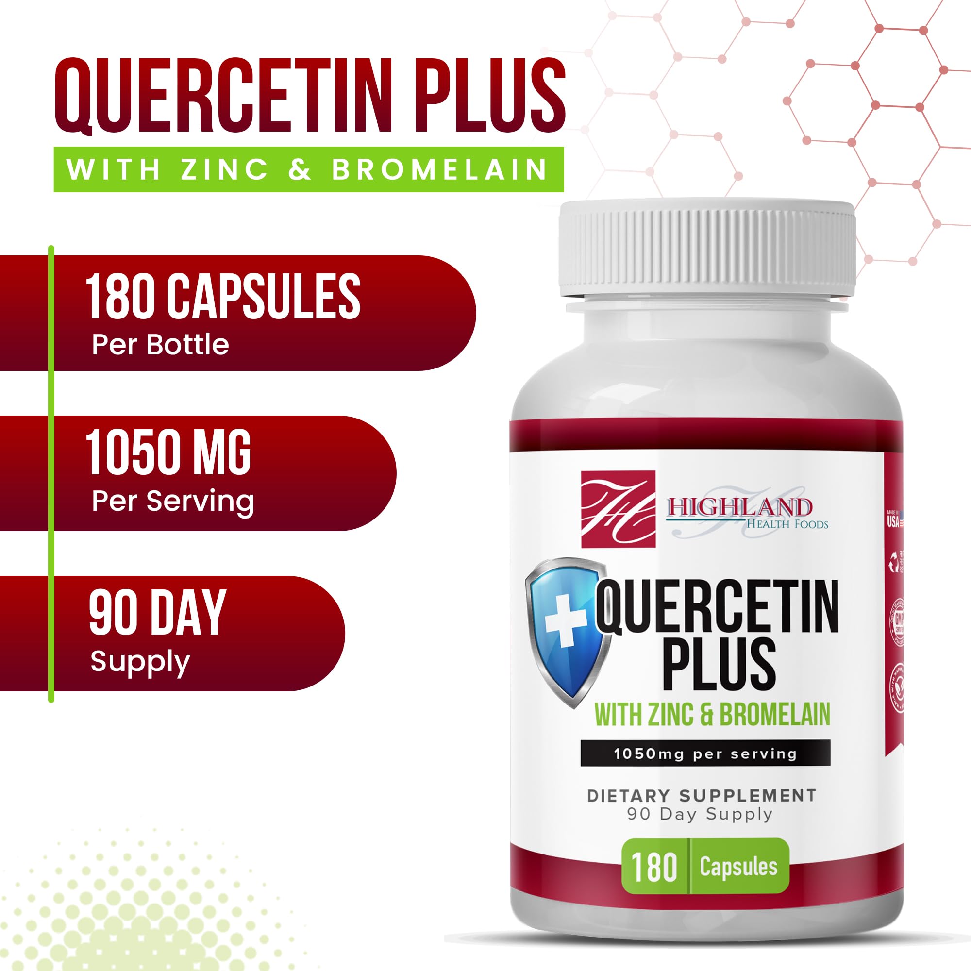 Highland Health Foods Quercetin Plus Bromelain and Zinc 180 Capsules - Immune Support Supplement for Adults, Teens, Seniors - Quercetin with Bromelain for Immune Support Highland Health Foods Au supplements