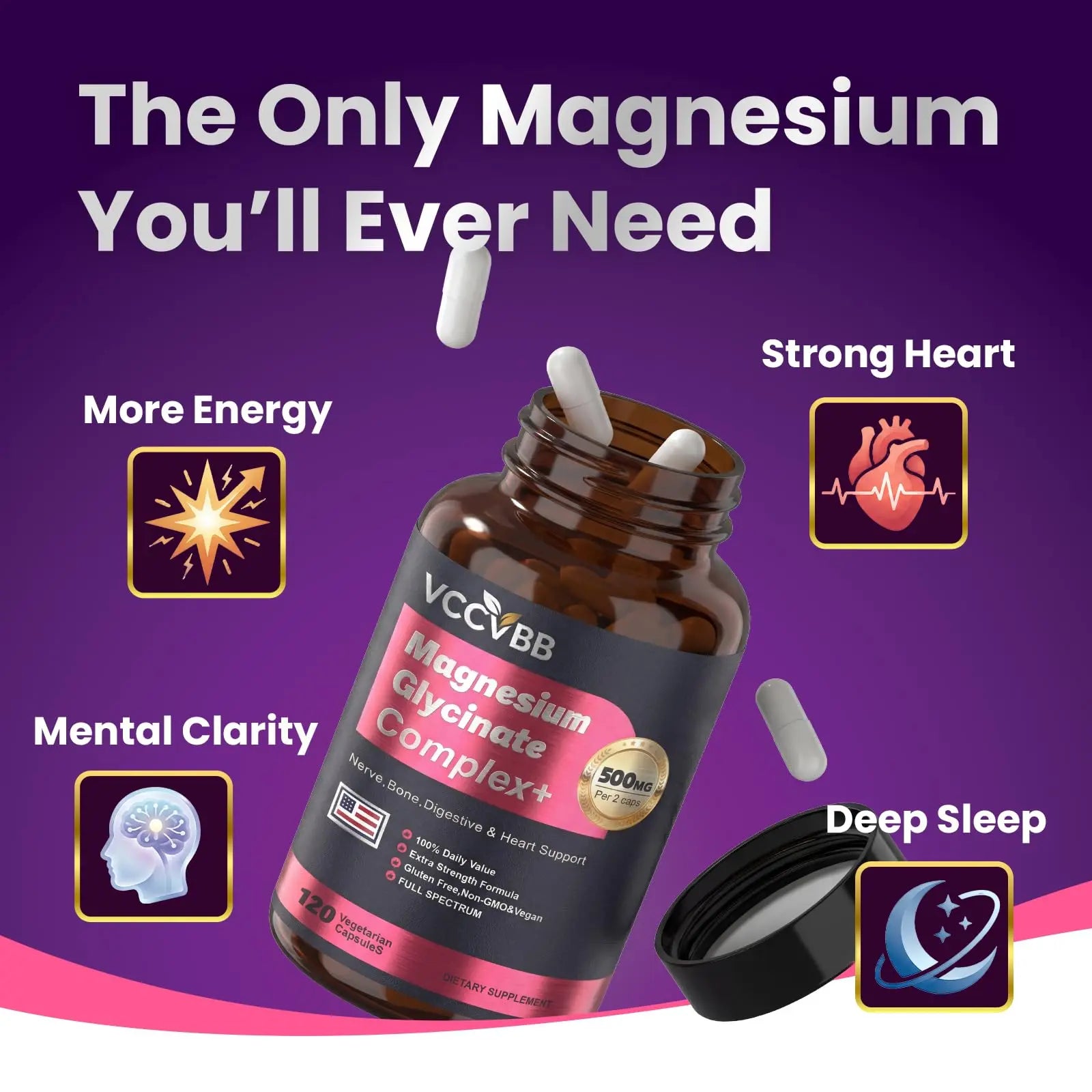 Magnesium Complex, Magnesium Glycinate, Elemental Magnesium Supplement with Taurate, Citrate, Orotate & Aspartate, Supports Muscle Relaxation, Heart Health, Sleep & Energy | Vegan (500mg) VCCVBB Au supplements