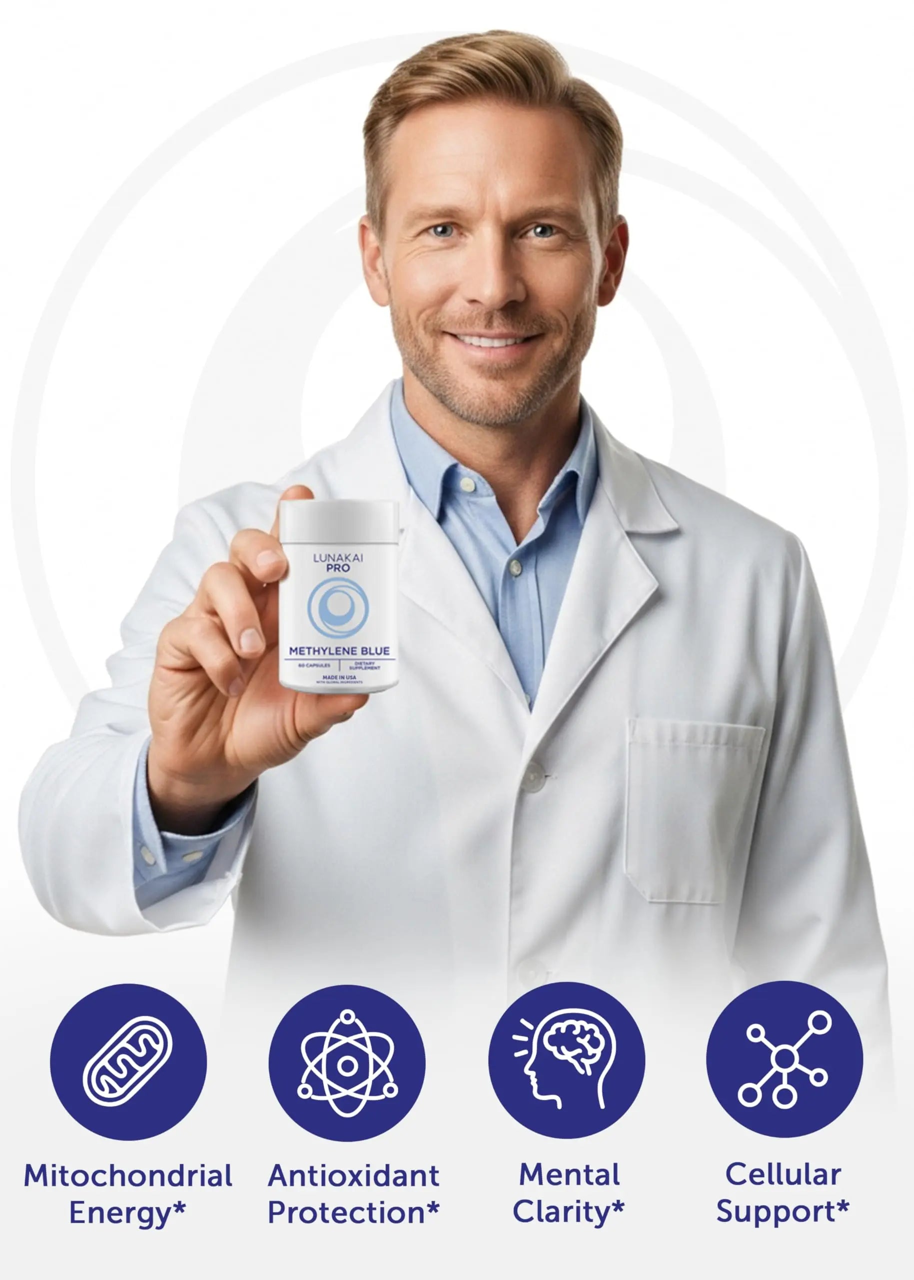 Lunakai PRO USA Made Methylene Blue Capsules Pharmaceutical Grade with Vitamin C, B6, B12 – 3rd-Party Tested Daily Brain & Focus Support Supplement for Humans, 60ct Lunakainz supplements