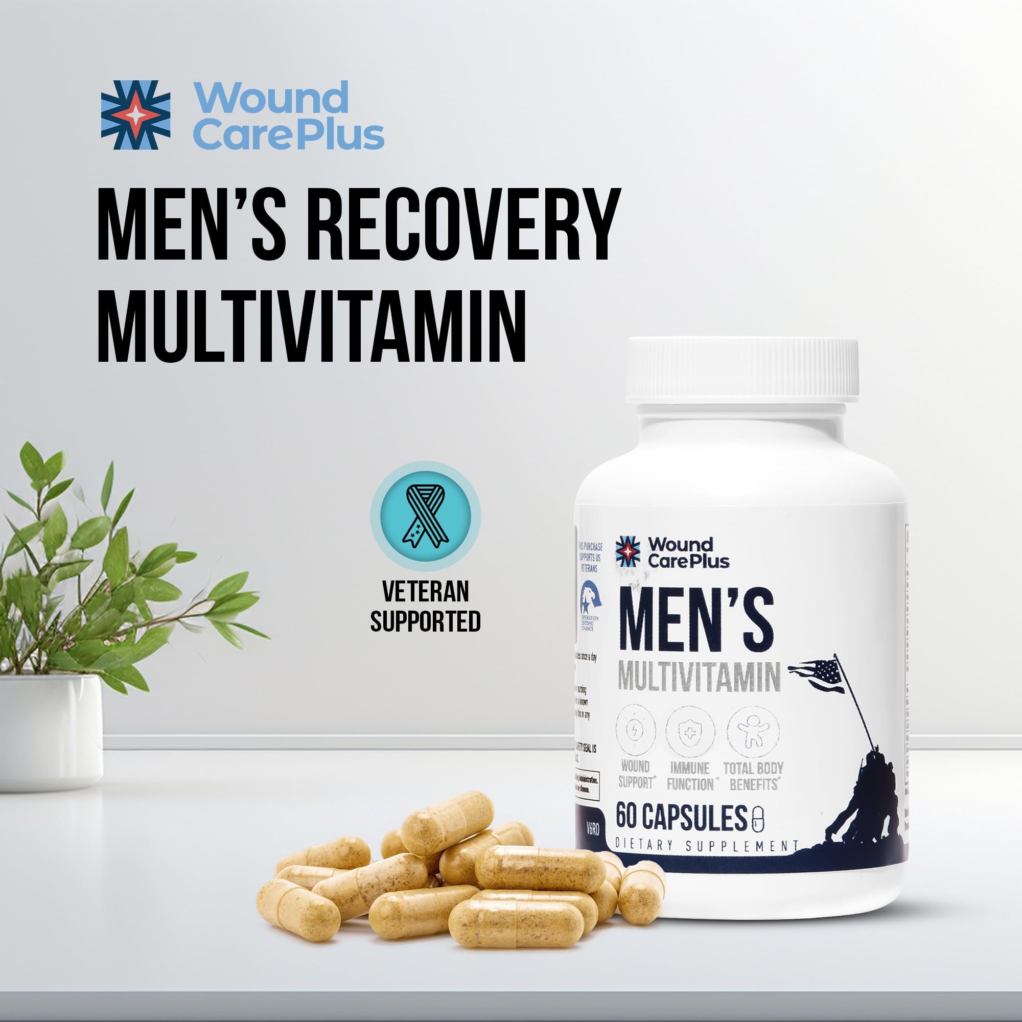 Wound Care Plus Men's Multivitamin – Comprehensive Vitamin & Mineral Blend with Vitamins A, B, C, D, E, Zinc – Supports Immune Health, Energy & Skin Wellness – 60 Capsules – Non-GMO, Gluten-Free WOUND CAREPLUS Au supplements