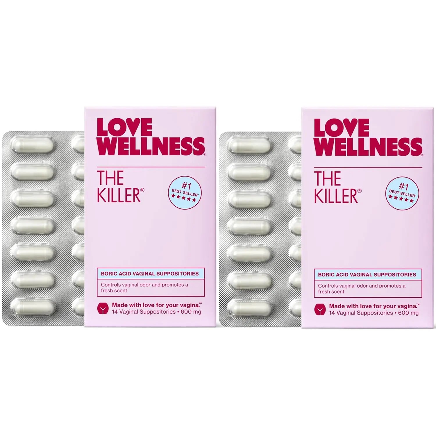 Love Wellness The Killer | 600mg Boric Acid Vaginal Suppositories | Balances pH & Supports Odor Control, a Healthy Vaginal Balance | Fast-Acting & Fragrance-Free | Gentle & Effective | 28 Ct Love Wellness Au supplements