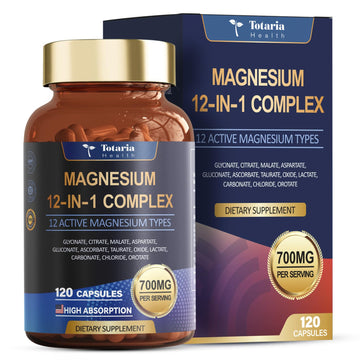 Totaria Magnesium Complex 700mg 12 in 1 Magnesium Supplement with Glycinate Citrate Malate Oxide Taurate Aspartate Orotate Magnesium Relaxation,Muscle,Heart Support, Vegan 120 Capsules Totaria Au supplements