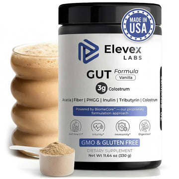 Elevex Labs Gut Health Supplement Powder – Digestive Health Formula with Colostrum, Tributyrin & PHGG Prebiotics for Gut Health, Gut Lining, Gut-Brain & Bloating Relief for Women & Men – 30 Servings Elevex Labs Au supplements