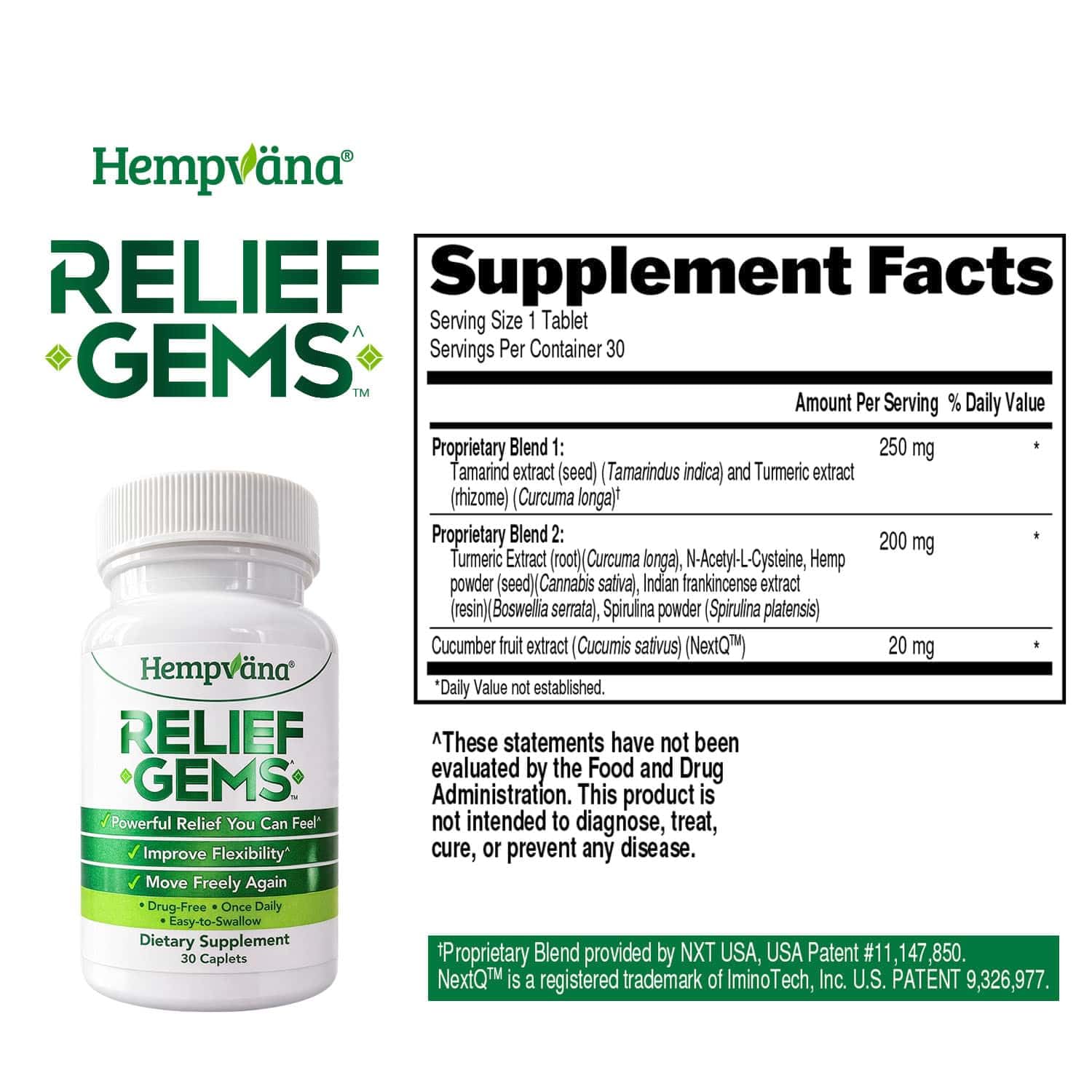 Hempväna® Relief Gems – Drug-Free Joint & Muscle Support Supplement – Supports Temporary Relief of Minor Aches & Pains from Daily Activity – Once-Daily Caplets (30 Count) Hempvana Au supplements