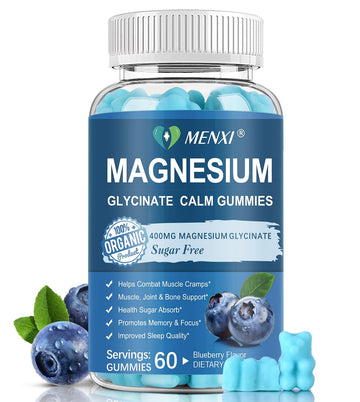 Magnesium Gummies 600mg per Serving-Magnesium Glycinate 400mg and Magnesium Malate 200mg,Sugar Free Magnesium Potassium Supplement for Calm Mood, Muscle, Bone & Sleep Support,60 Blueberry Gummies MENXI Au supplements