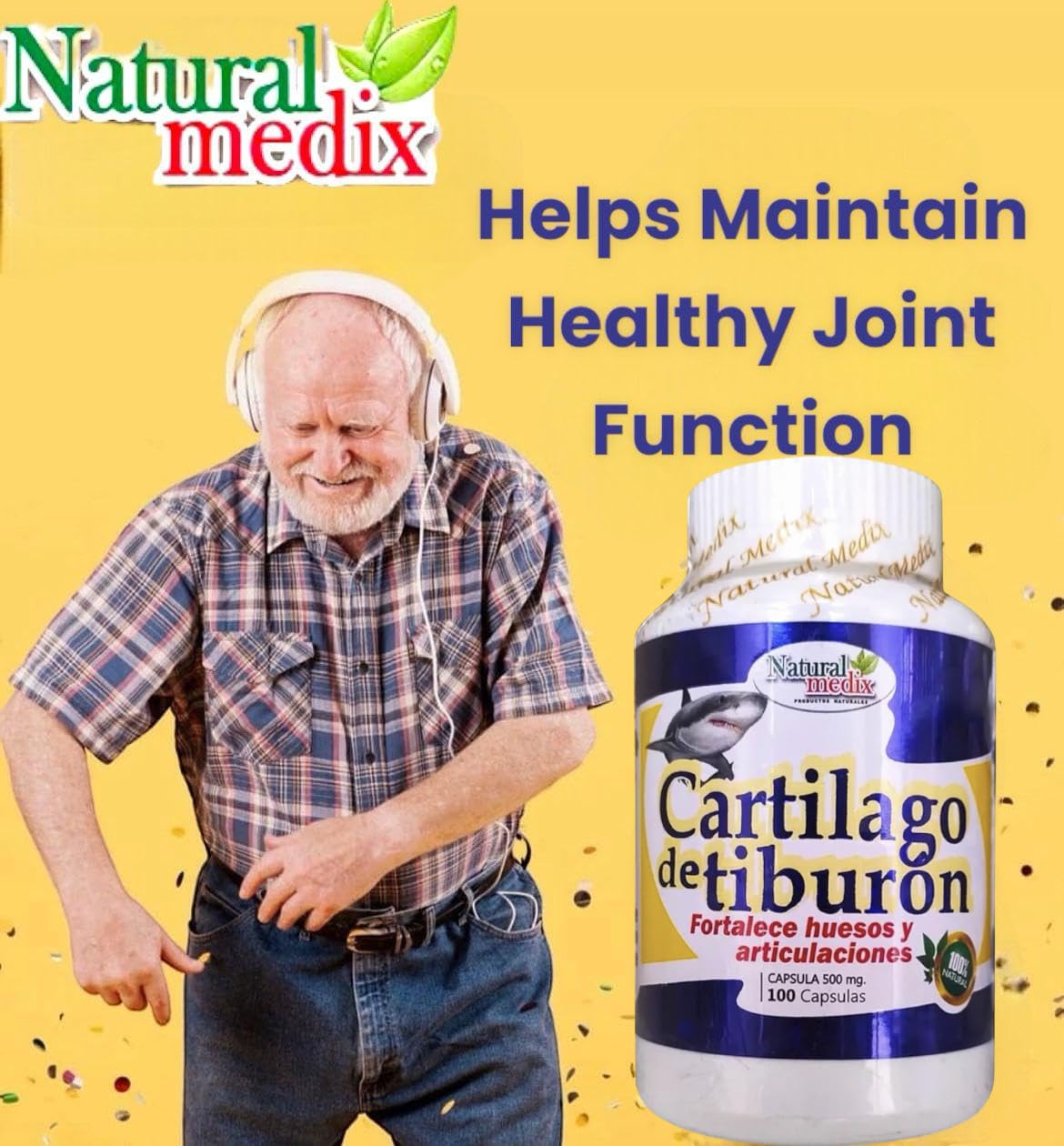 Natural medix Cartilage – Joint Support Supplement with Glucosamine, Collagen & Magnesium – 100 Caps - Cartílago de Tiburon Natural medix Au supplements
