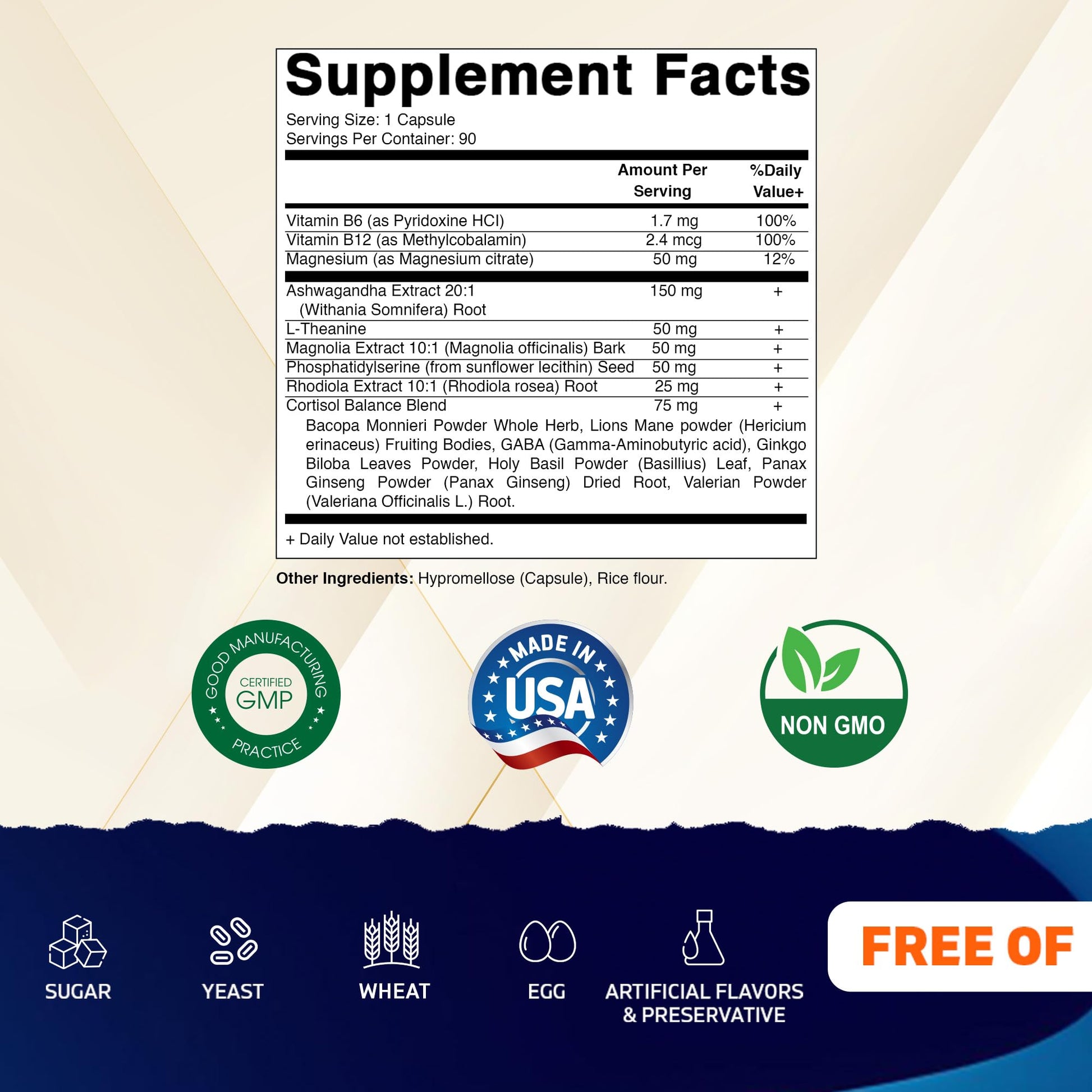 Vitamatic Cortisol Health Support - 90 Veggie Capsules - Made with Adaptogenic Blend with Ashwagandha, Rhodiola, Magnolia, L-Theanine, Phosphatidylserine Vitamatic Au supplements