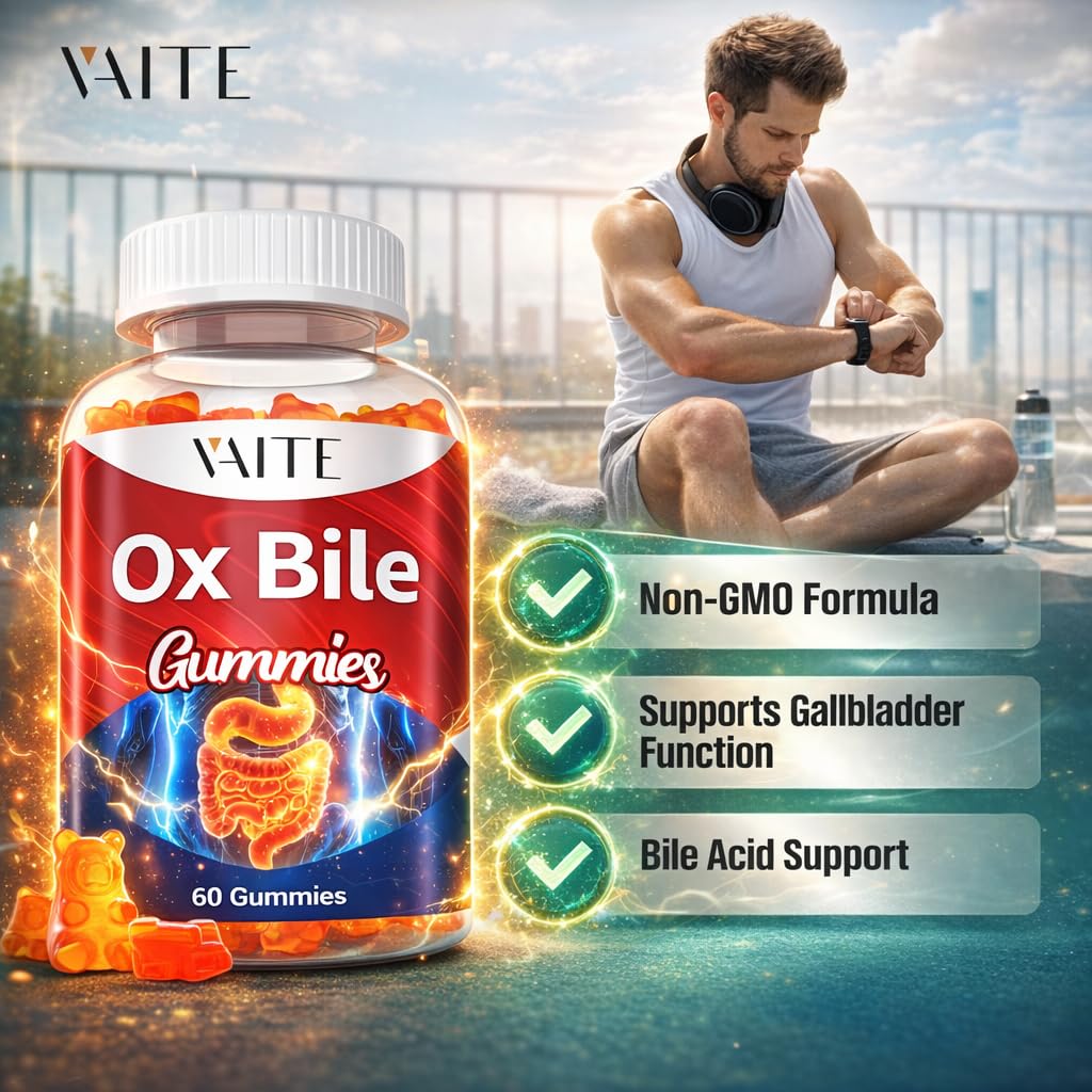 VAITE Ox Bile Gummies – 500mg Digestive Support for Gallbladder & Gut Health – Non-GMO, Sugar-Free Supplement – Helps Nutrient Absorption & Bile Flow – 60 Easy-to-Chew Bile Acid Chewables VAITE Au supplements