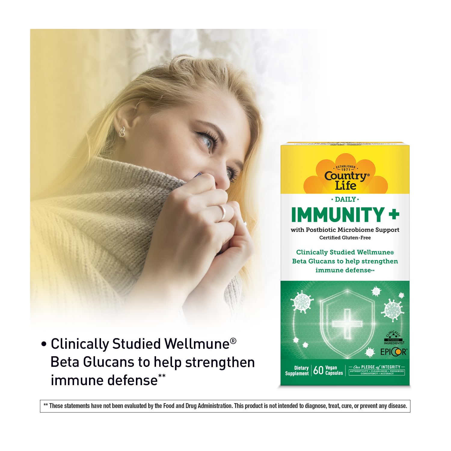 Country Life Immunity+ Supplement, 60 Capsules - Supports Immune and Gut Health - for Men and Women - Clinically Studied Ingredients, Vegan, Gluten Free, Certified B Corporation Country Life Au supplements