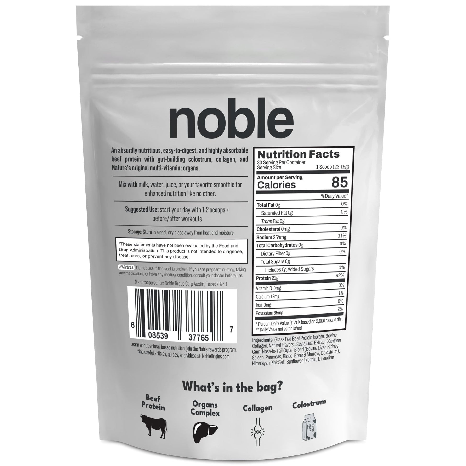 Noble Grass Fed Beef Protein Powder | Beef Protein w/Collagen, Colostrum, Organ Blend | Carnivore, Keto Friendly | Whey, Gluten Free | Muscle, Gut Health, Skin, Joint Support | 30 Servings, Vanilla Noble Origins Au supplements