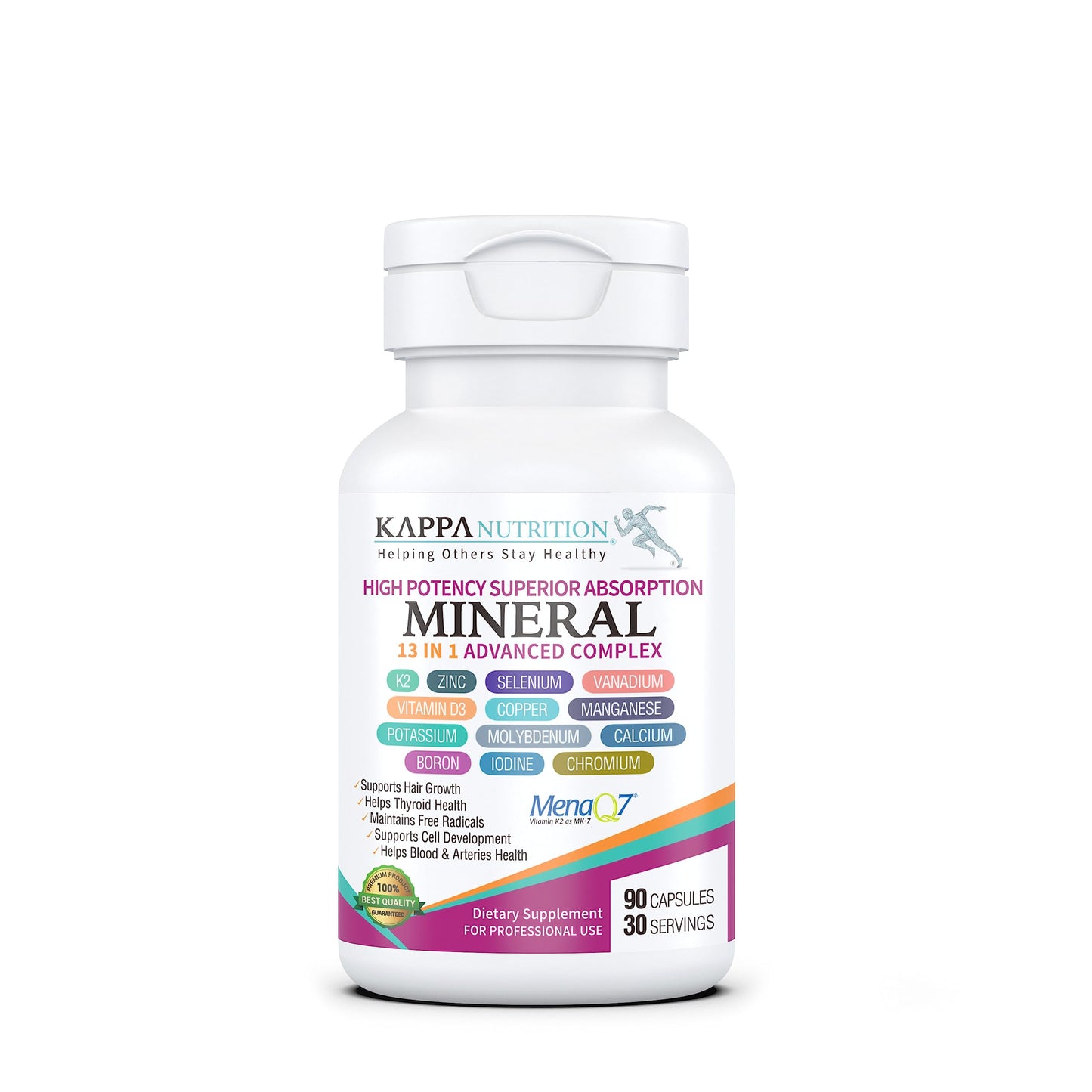 KAPPA NUTRITION (90 Capsules,Vitamin K2, Vitamin D3, Zinc, Selenium, Vanadium, Copper, Manganese, Potassium, Molybdenum, Calcium, Chromium, Iodine, Boron, KAPPA NUTRITIONUS supplements