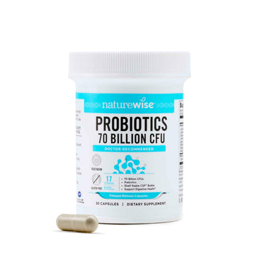 NatureWise Probiotics 70 Billion CFU - 17 Strains + Organic Prebiotics - Immune, Digestive & Gut Health Support for Women & Men - Vegetarian, Gluten-Free, Non-GMO - 30 Capsules[1-Month Supply] NatureWise Au supplements