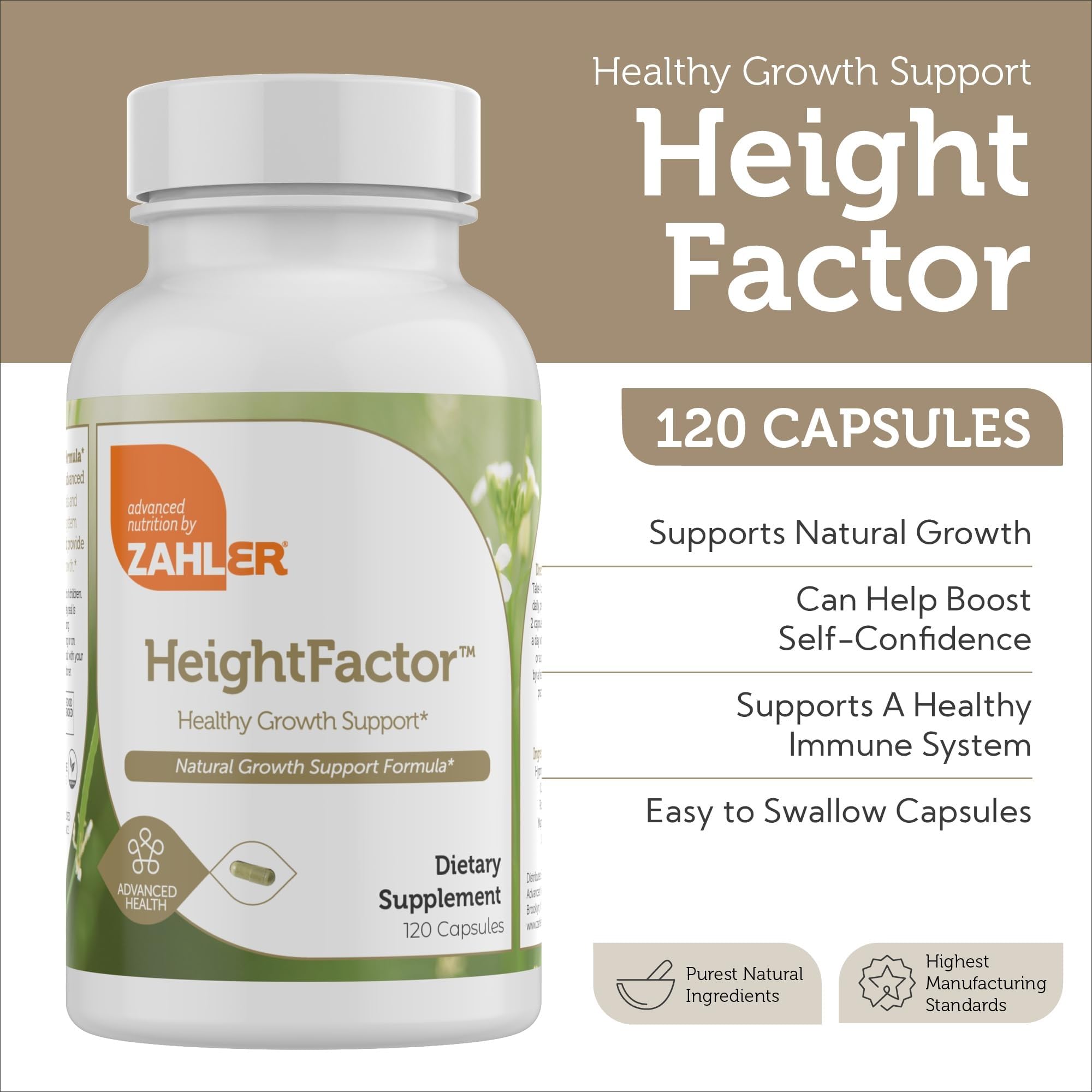 Zahler - Height Factor Healthy Growth Support Vitamin & Mineral Capsules (120 Count) - Kosher Height & Growth Supplement for Kids, Teens & Young Adults - Grow Taller Growth Hormone Support Nutrients Zahler Au supplements
