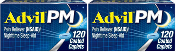 Advil PM Pain Reliever and Nighttime Sleep Aid, Pain Medicine with Ibuprofen for Pain Relief and Diphenhydramine Citrate for A Sleep Aid - 120 Coated Caplets (Pack of 2) Advil Au supplements