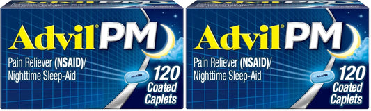 Advil PM Pain Reliever and Nighttime Sleep Aid, Pain Medicine with Ibuprofen for Pain Relief and Diphenhydramine Citrate for A Sleep Aid - 120 Coated Caplets (Pack of 2) AdvilAu supplements