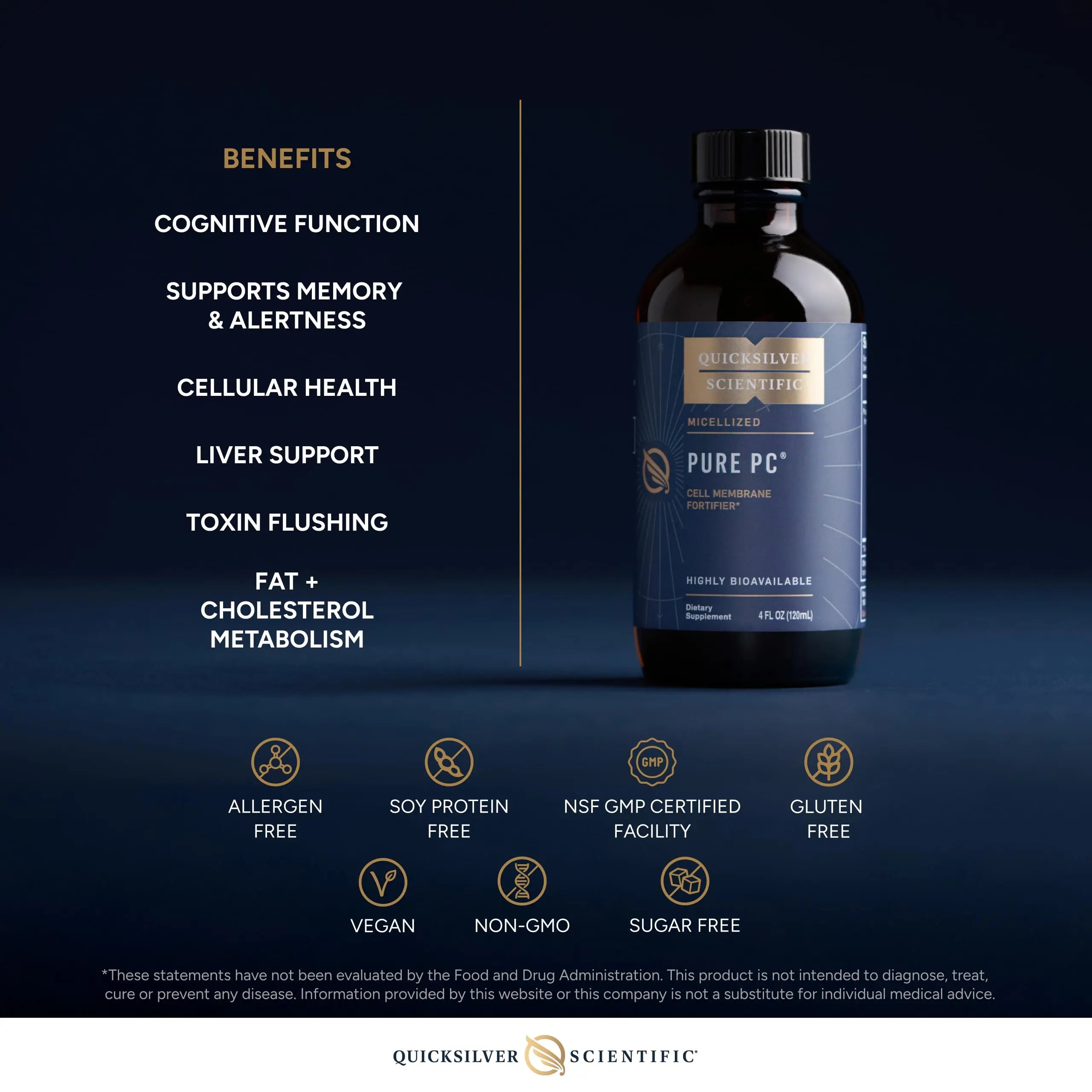 Quicksilver Scientific Micellized Pure PC - Phosphatidylcholine Liquid Supplement to Support Cellular & Liver Health - Superior Liposomal Absorption - Non-GMO Supportive Brain Supplement (4oz /120ml) Quicksilver Scientific Au supplements