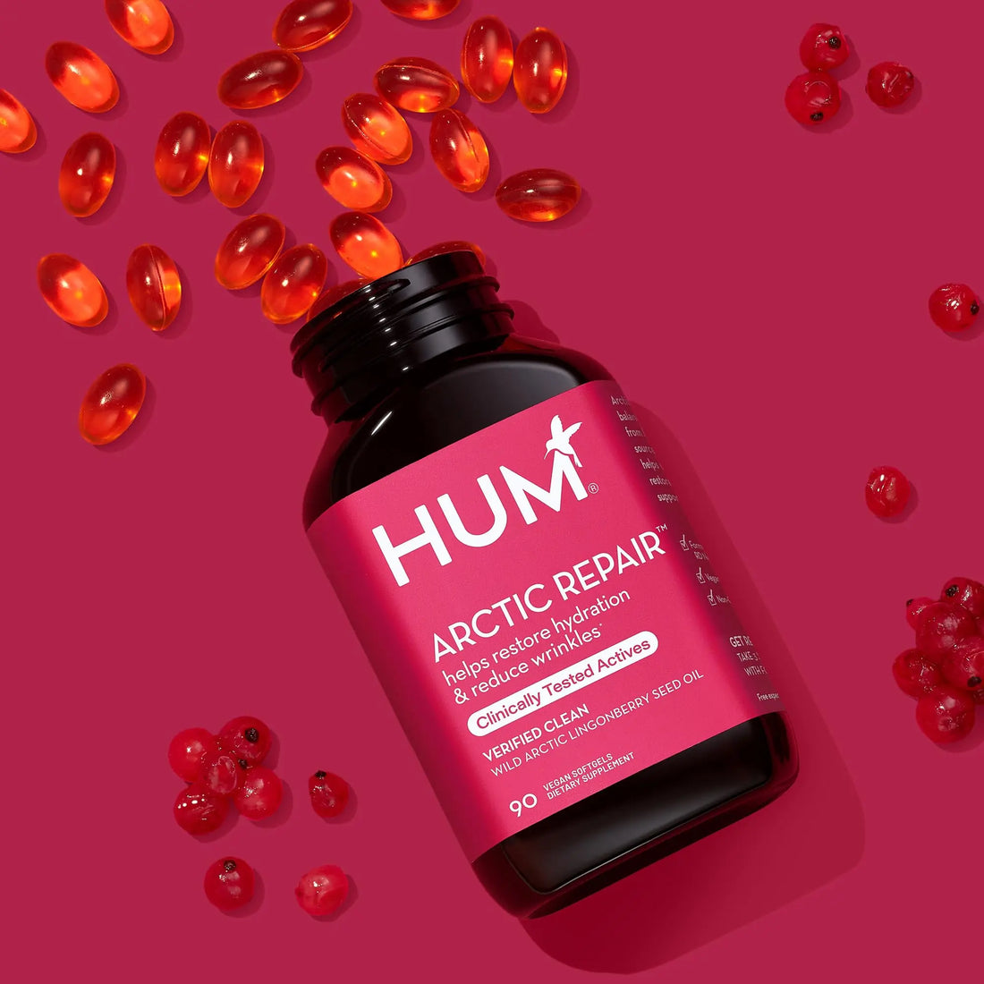 HUM Arctic Repair Clear Skin Supplement with Omega 3, Vitamin E, A, and Lingonberry Seed Oil, Skin Repair with Omega 3 6 9 to Help Support Appearance of Wrinkles & Hydrate, 90 Vegan Softgels HUM uk supplements