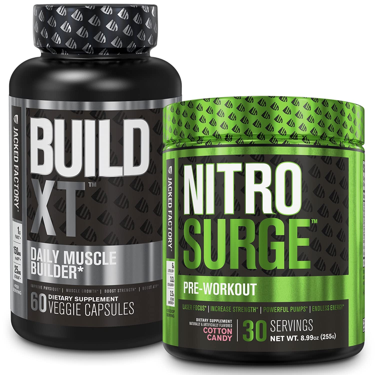 Jacked Factory Nitrosurge Pre-Workout in Cotton Candy & Build XT Muscle Building Bundle Jacked Factory Au supplements