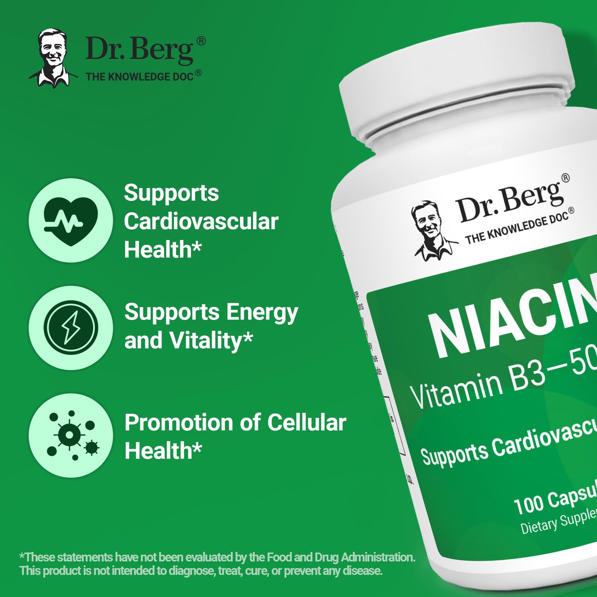 Dr. Berg Highly-Potent Niacin 500 mg – Now Only 125 mg per Capsule for Niacin Flush Tolerance Building – Gradually Increase to 500mg a Day – Vitamin B3 for Heart, Brain & Energy Support – 100 Capsules Dr. Berg Nutritionals Au supplements
