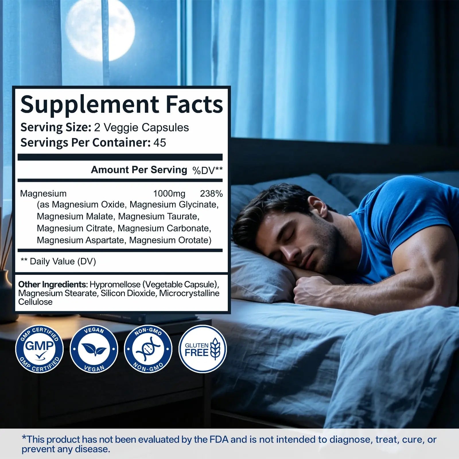 8 in 1 Magnesium Complex Capsules 1000mg for Women and Men - Highly Absorbable Magnesium Supplement Supports Muscle Relaxation Sleep & Energy | NSF Certified, GMP, Gluten Free, Vegan Oopeatol Au supplements