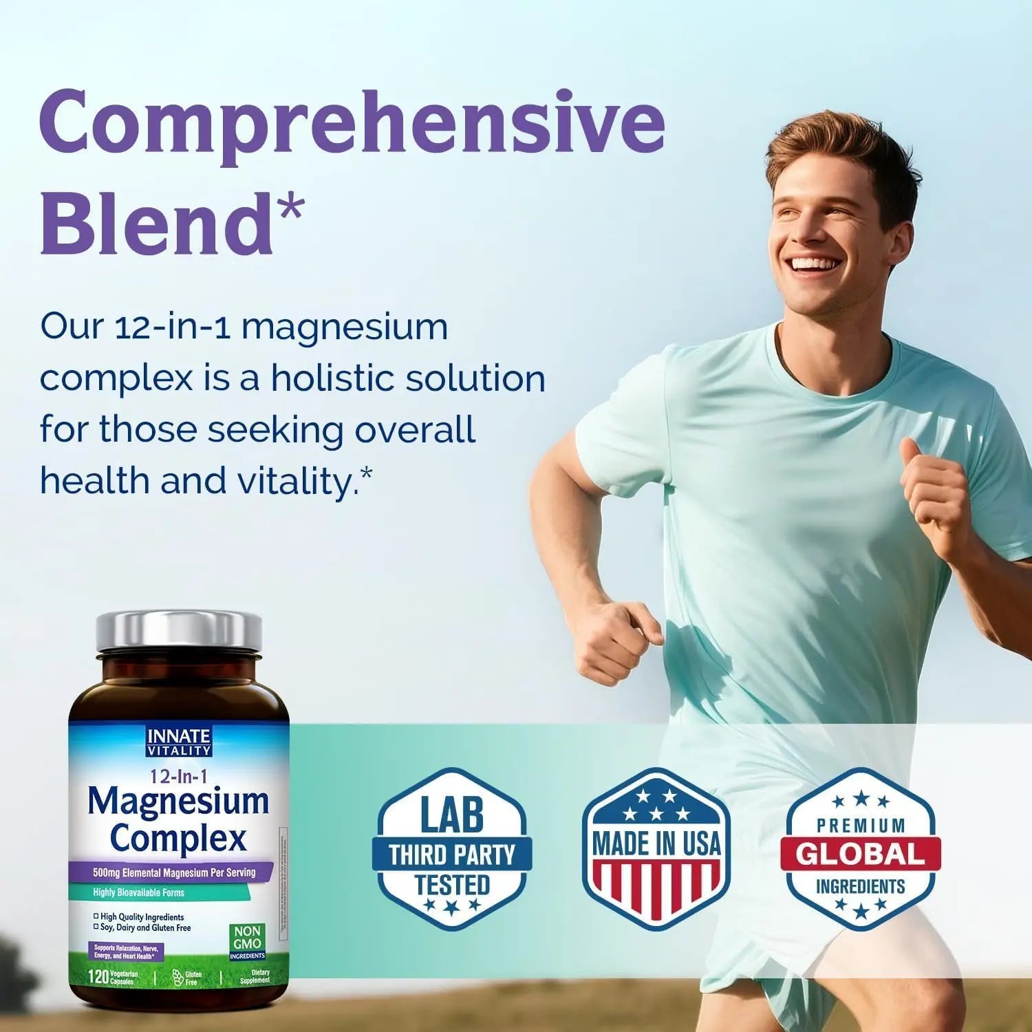 Innate Vitality 12-in-1 Magnesium Complex, 500 mg Elemental Mag, with Magnesium Glycinate Malate Taurate Aspartate & More, Non-GMO, for Nerves, Sleep, Heart, Energy, 120 Veg Caps Innate Vitality Au supplements