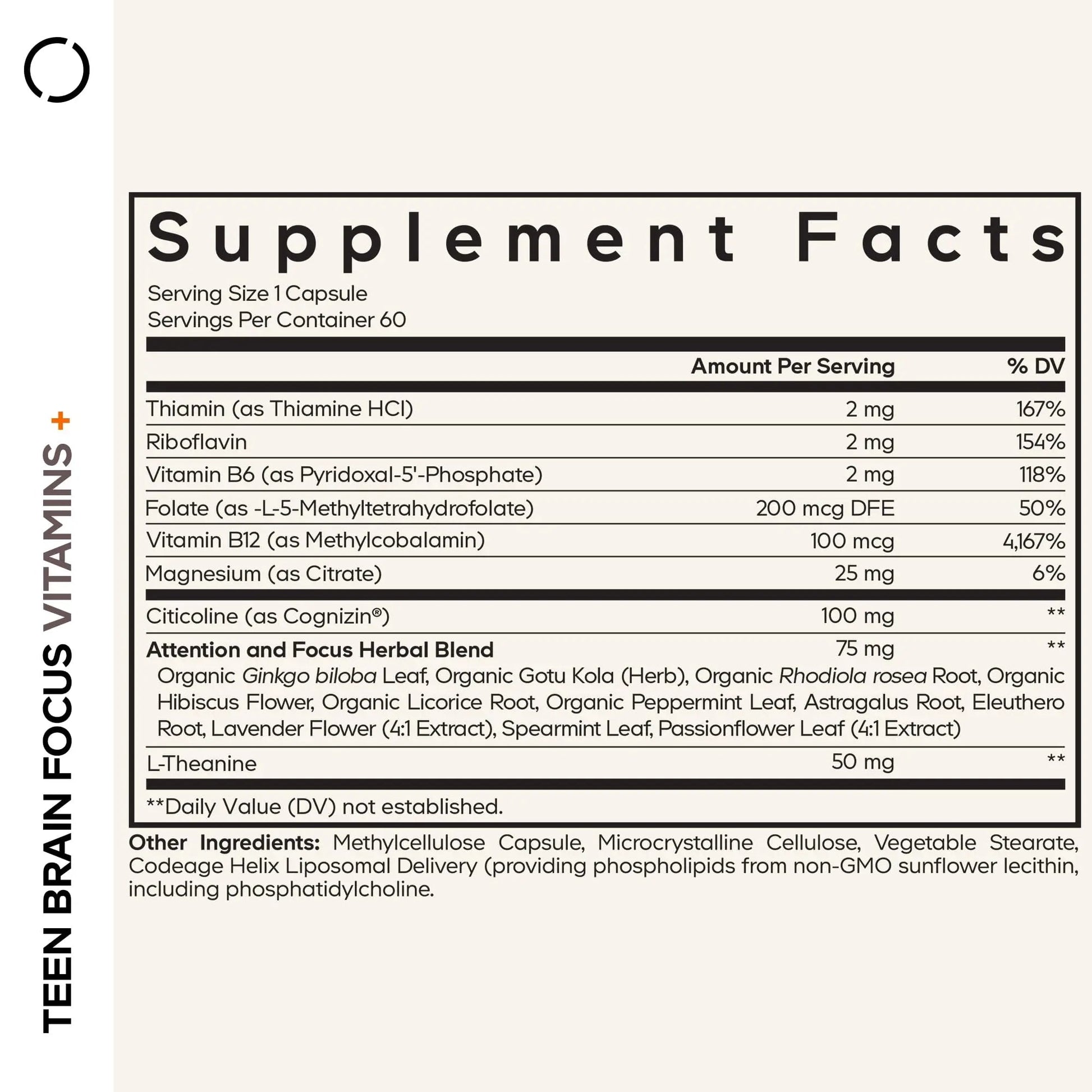 Codeage Teen Brain Focus Vitamins+ Citicoline Cognizin, L-Theanine, Ginkgo, Rhodiola, Lavender, Magnesium, Vitamin B6, B12, Folate Codeage Au supplements