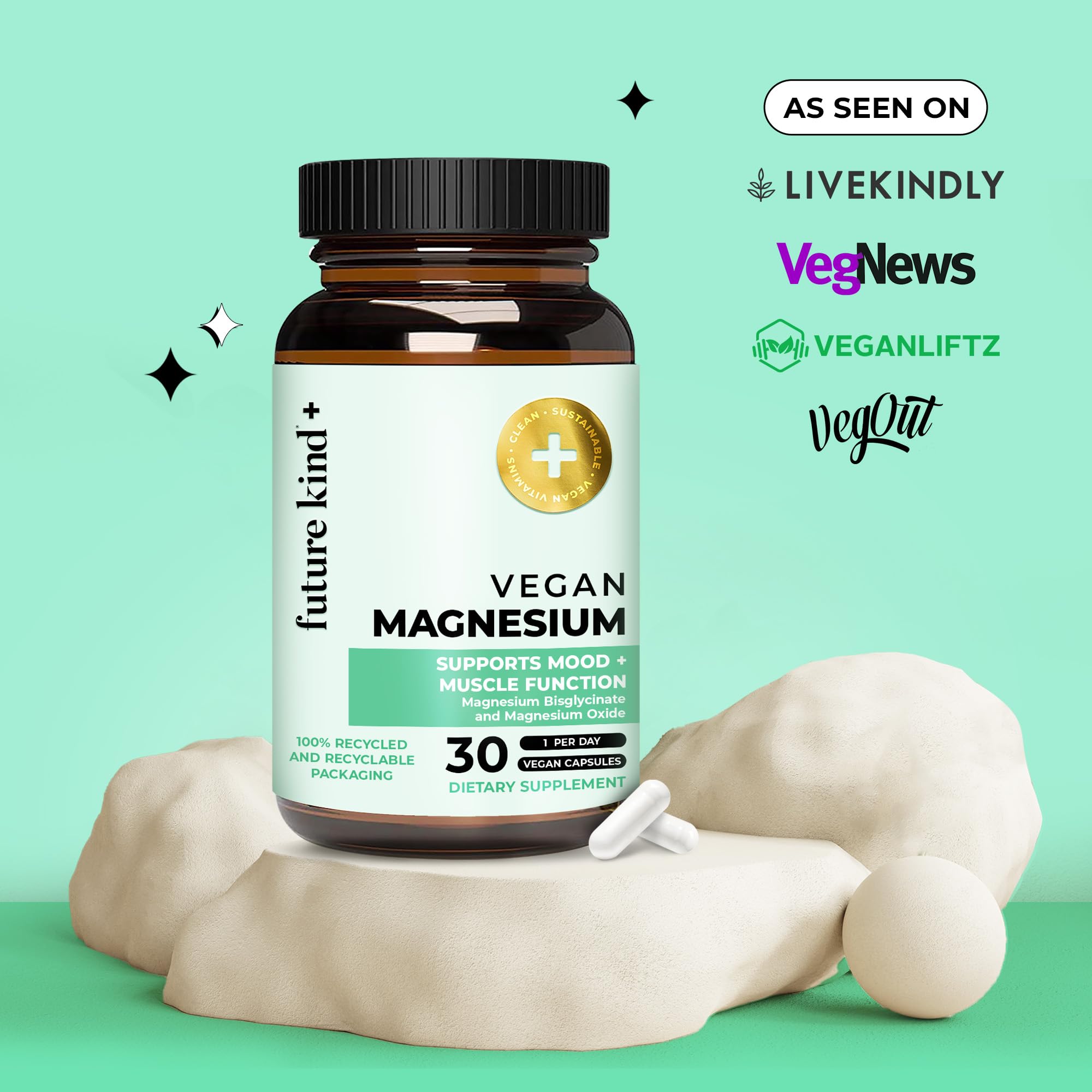Future Kind Magnesium Glycinate, Supports Muscle and Nerve Function, High Absorption Chelated Magnesium Supplement, Nightly Calm, Energy & Metabolism, Highly Bioavailable & Potent - 30 Vegan Capsules Future Kind Au supplements