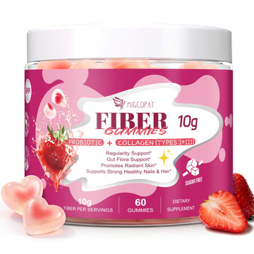 Migcopat 10G Fiber Gummies with Collagen Peptides, Hyaluronic Acid, Vitamin C, ACV, 30 Billion CFU Probiotics – Sugar Free Collagen Gummy for Skin, Hair & Nails – Digestive Health Support – 60 Cts Migcopat Au supplements